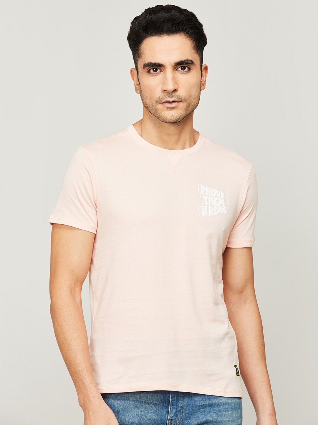 

Forca Men Pink & White Typography Pure Cotton T-shirt