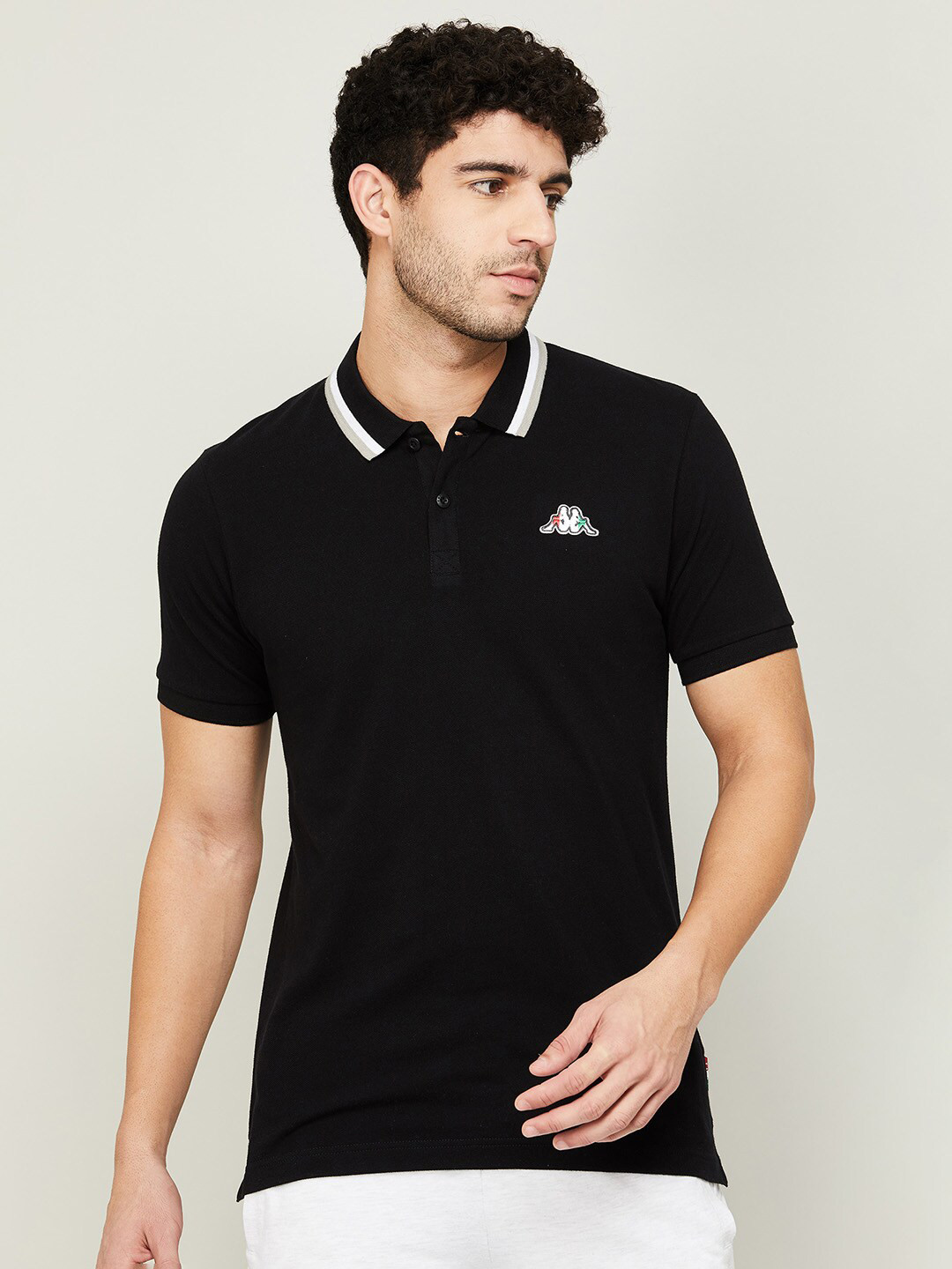 

Kappa Men Black Polo Collar Cotton T-shirt