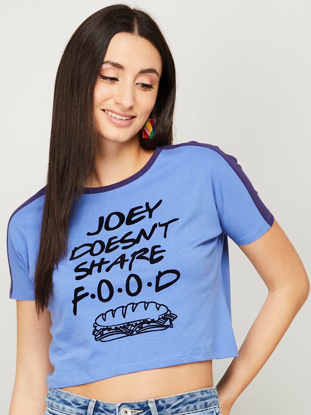 

Ginger by Lifestyle Women Blue Typography Printed Pure Cotton T-shirt