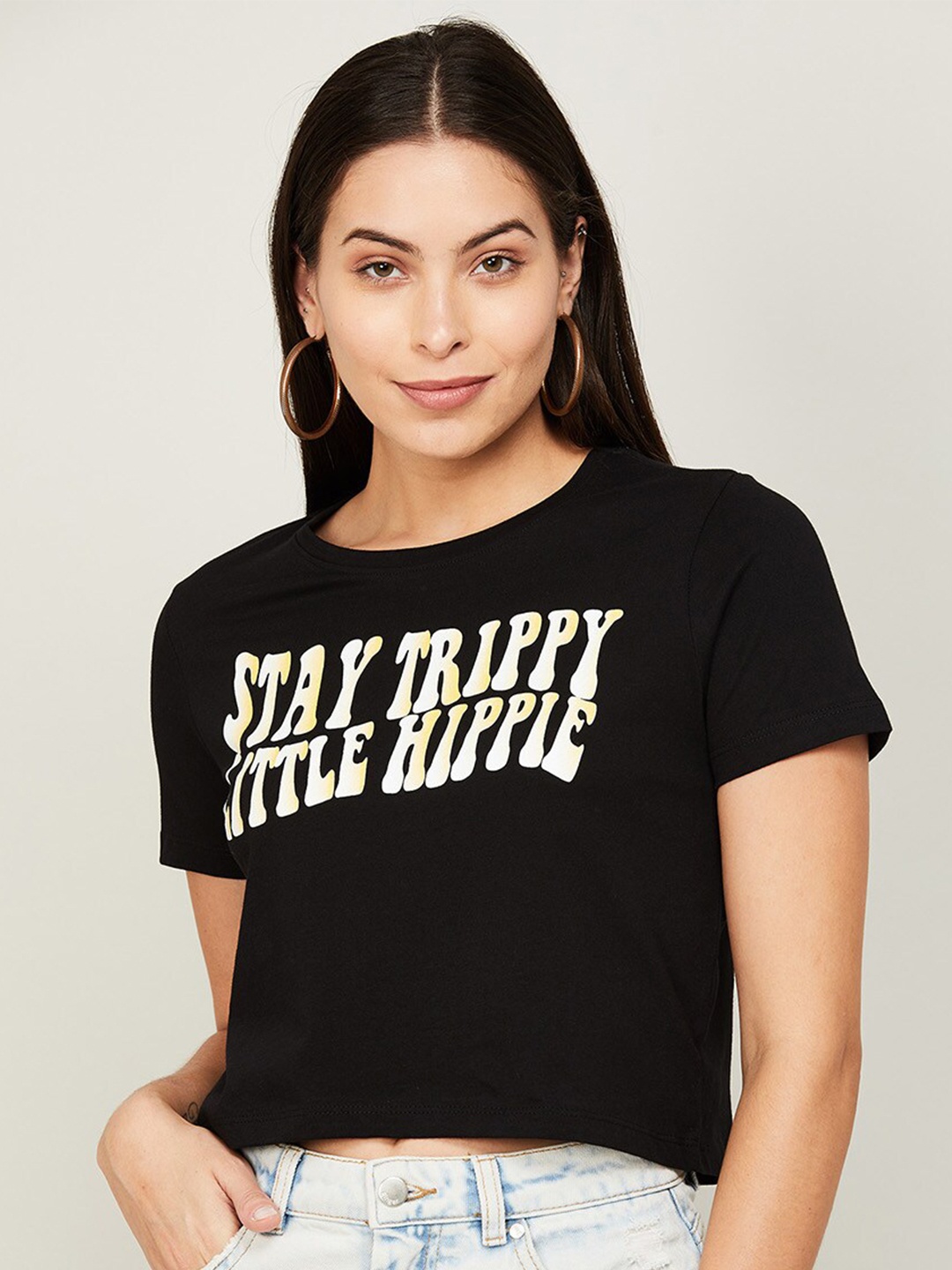 

Ginger by Lifestyle Women Black Typography Printed Pure Cotton T-shirt