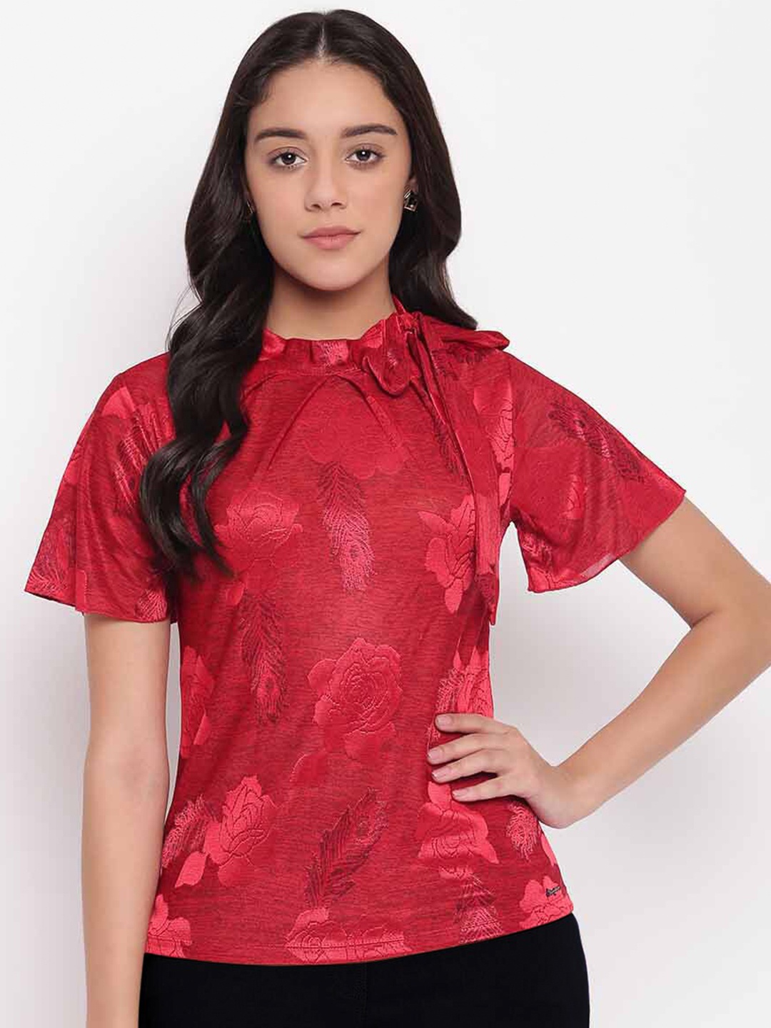 

Miss Grace Red Self Design Floral Top