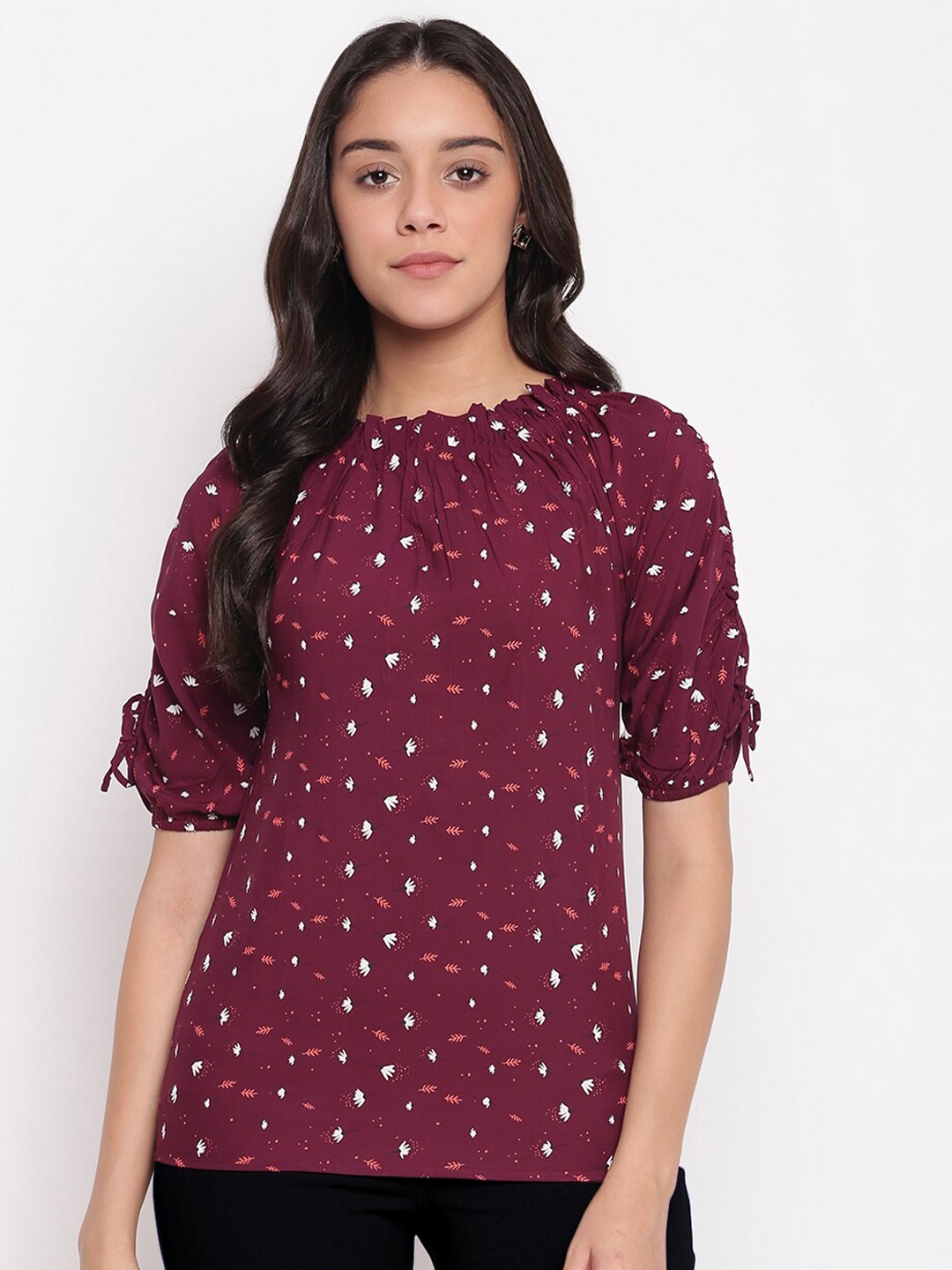 

Miss Grace Women Maroon Floral Print Top
