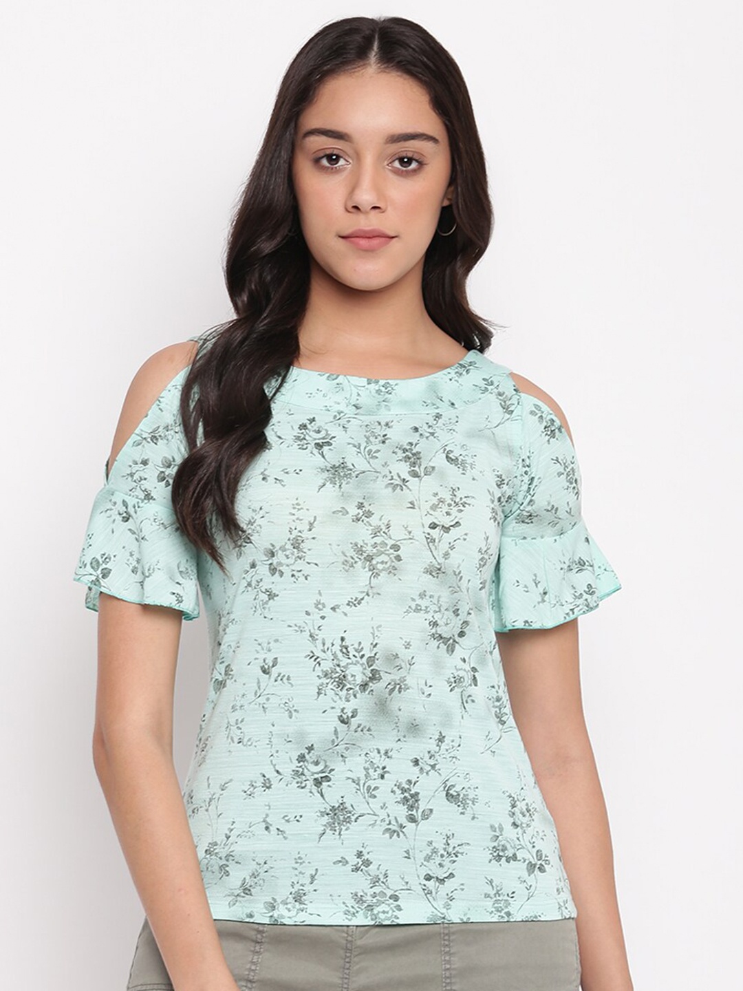 

Miss Grace Sea Green Floral Printed Top