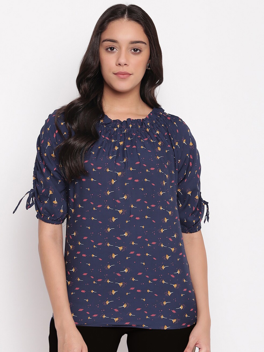 

Miss Grace Navy Blue Printed Top
