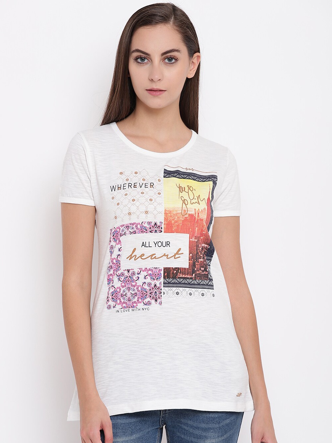 

Miss Grace Women Off White & Black Print Top