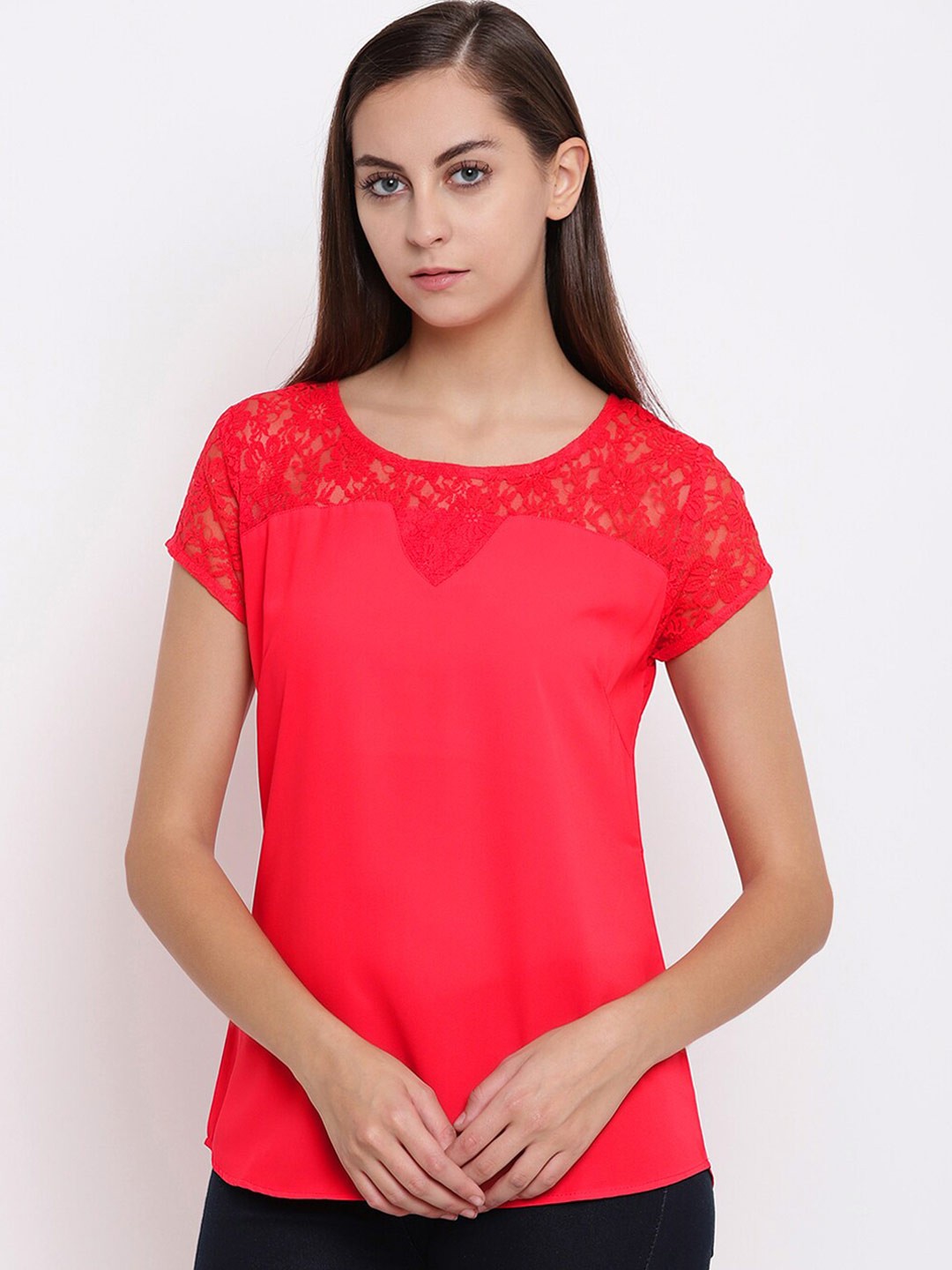 

Miss Grace Women Pink Georgette Semi Sheer Top
