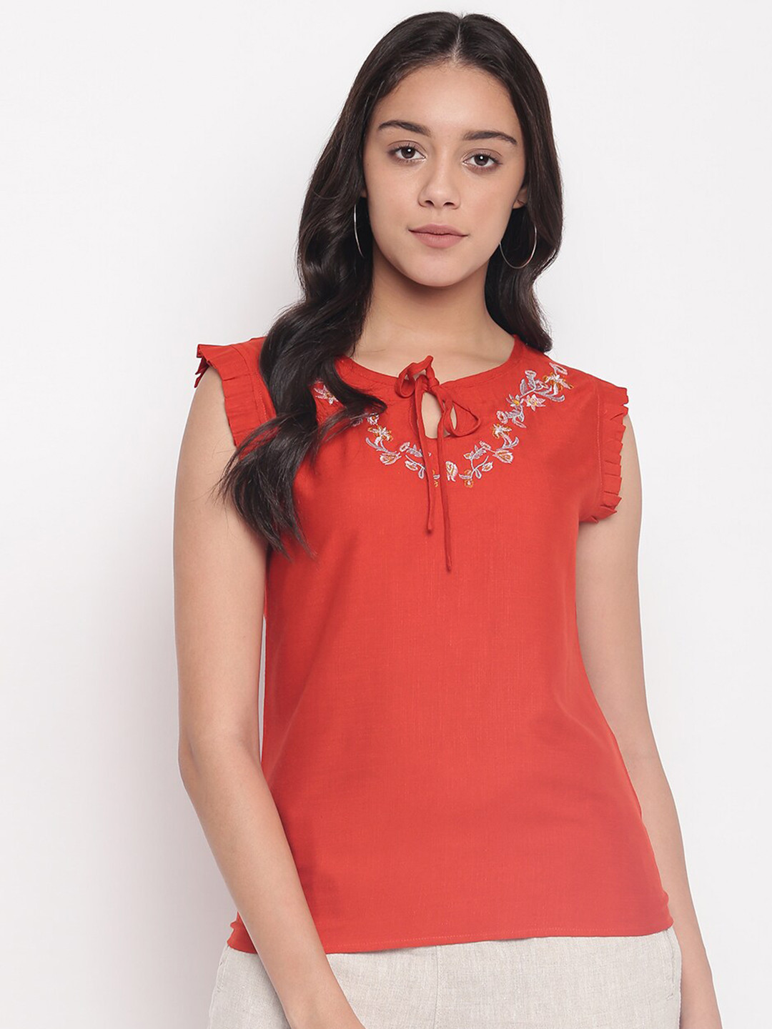 

Miss Grace Rust Tie-Up Neck Top