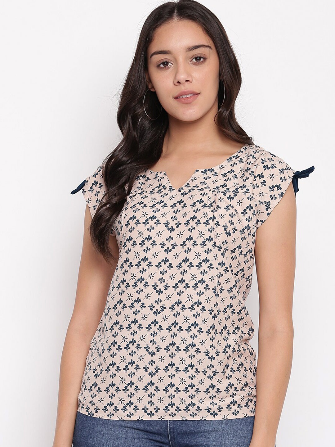 

Miss Grace Beige & Teal Women Floral Printed Top