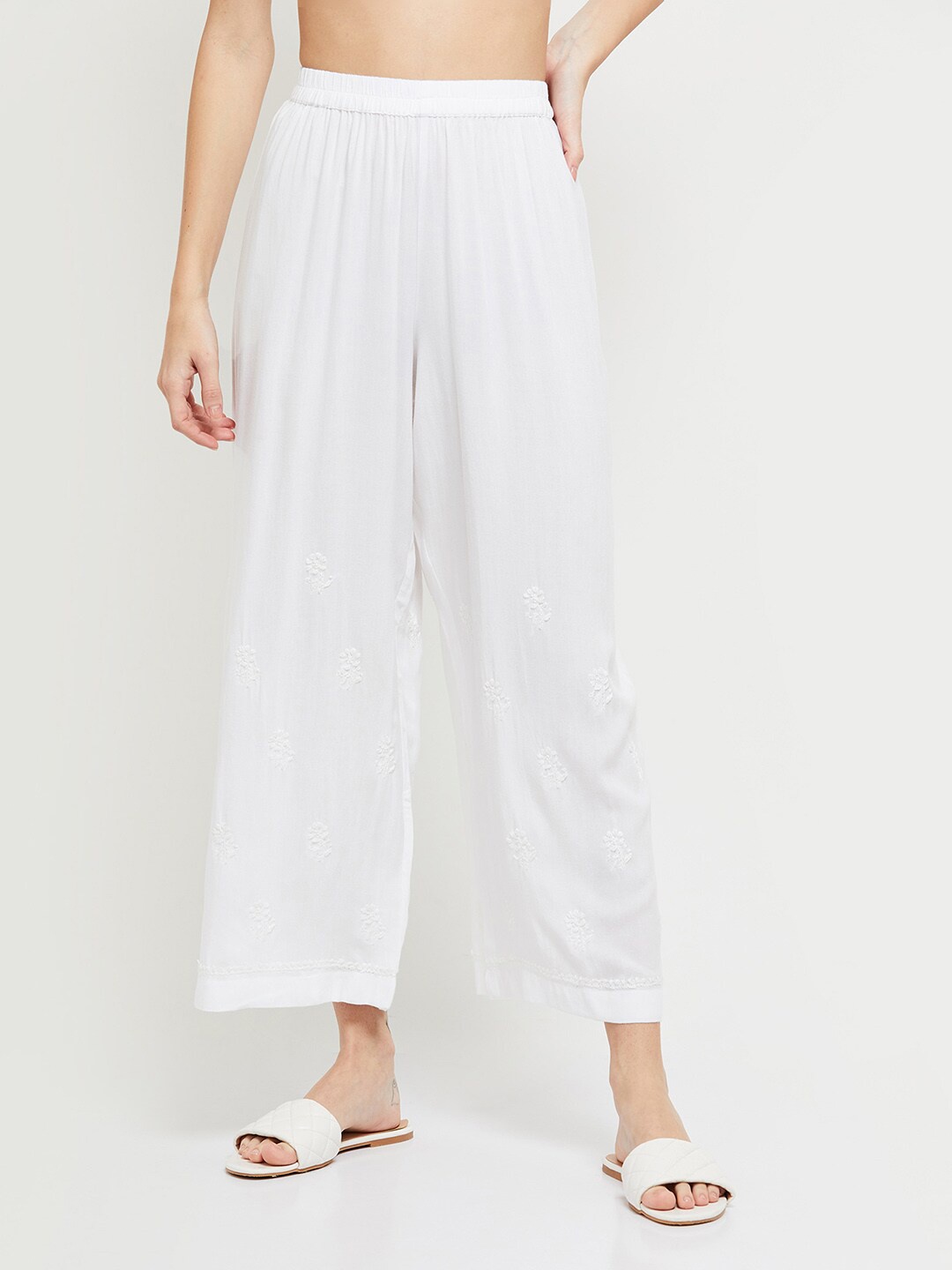 

max Women Off White Solid Relax Fit Palazzos