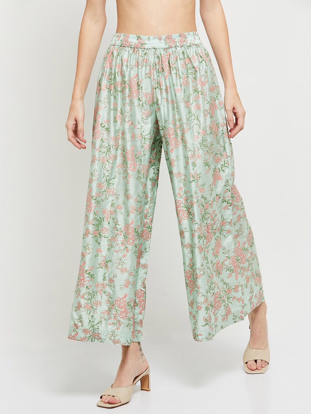 

max Women Green & Pink Floral Printed Ethnic Palazzos