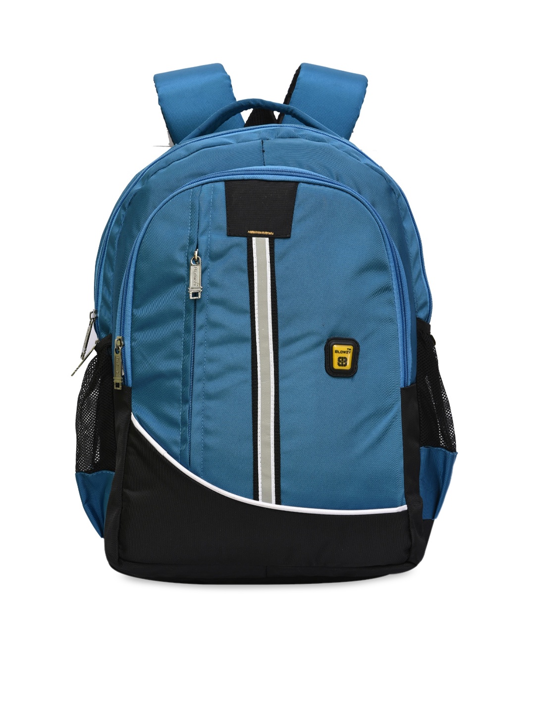

Blowzy Bags Unisex Blue & Black Colourblocked Backpack with Earphone Gate