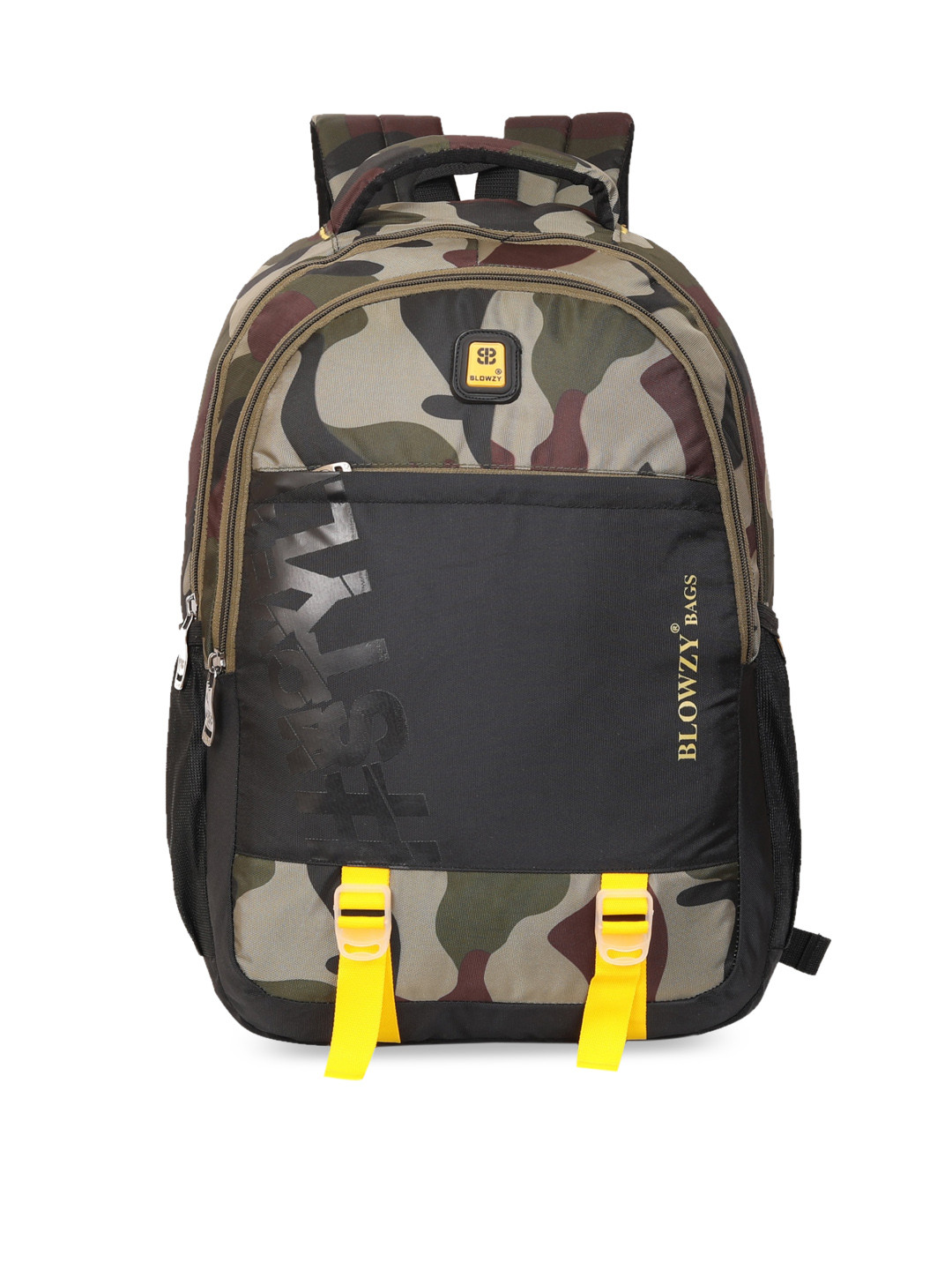 

Blowzy Bags Unisex Black & Green Camouflage Backpack with Earphone Gate