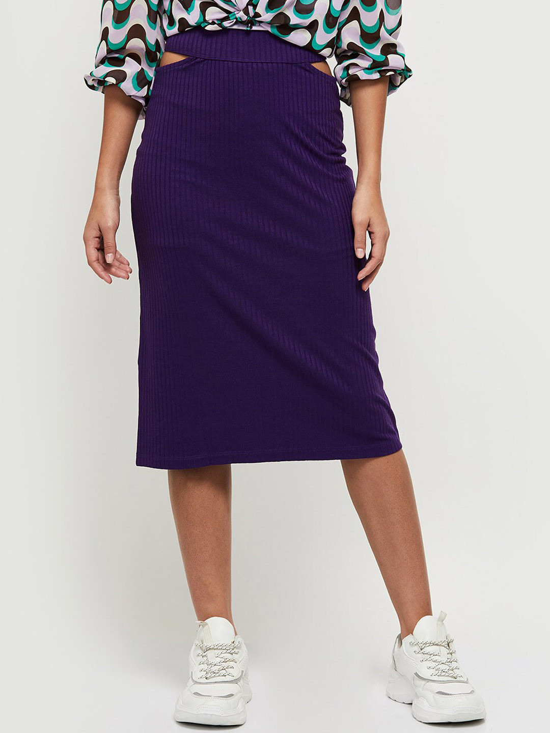 

max Women Purple Solid Pleated Skirts
