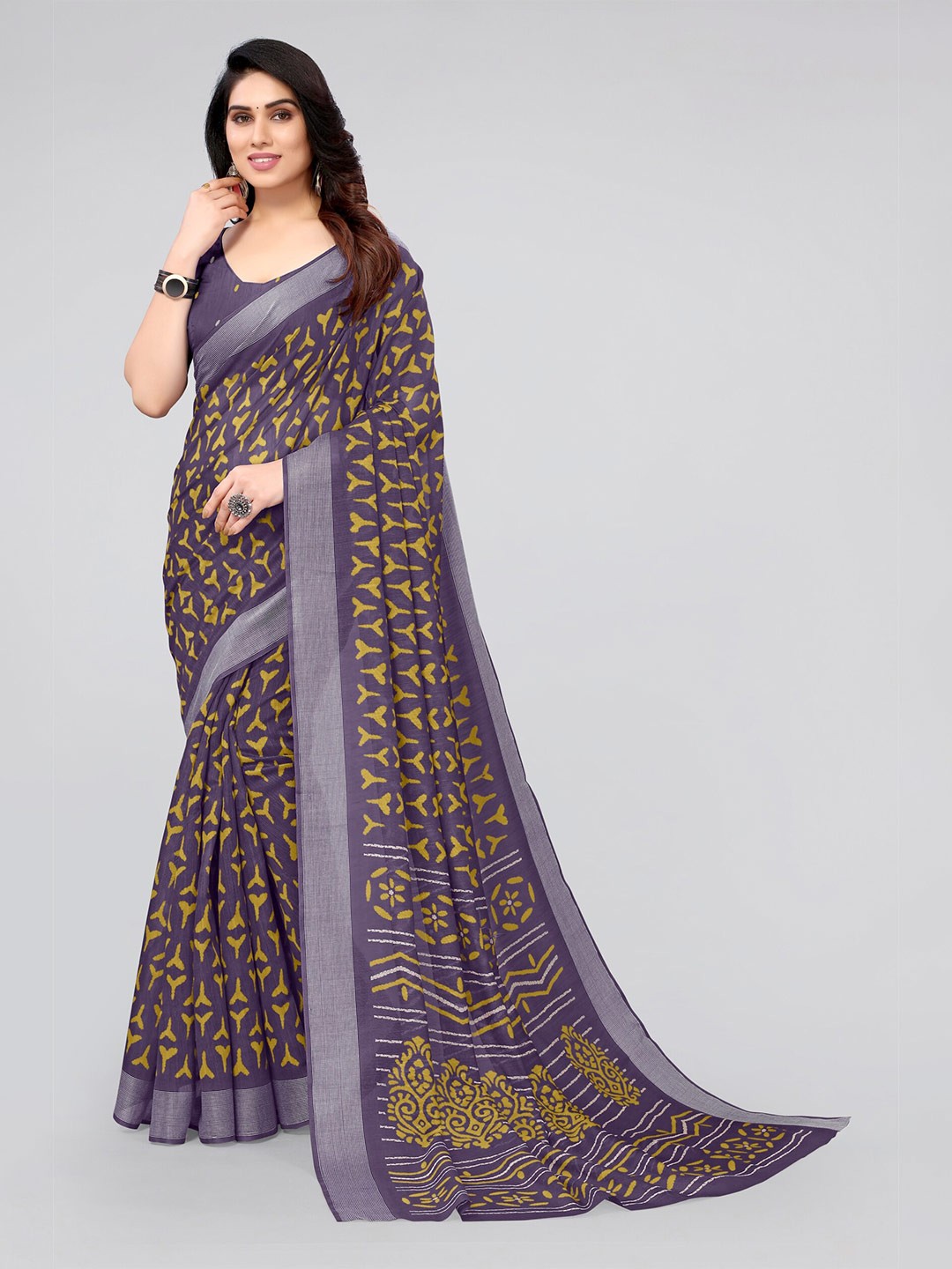 

MIRCHI FASHION Purple & Yellow Floral Saree