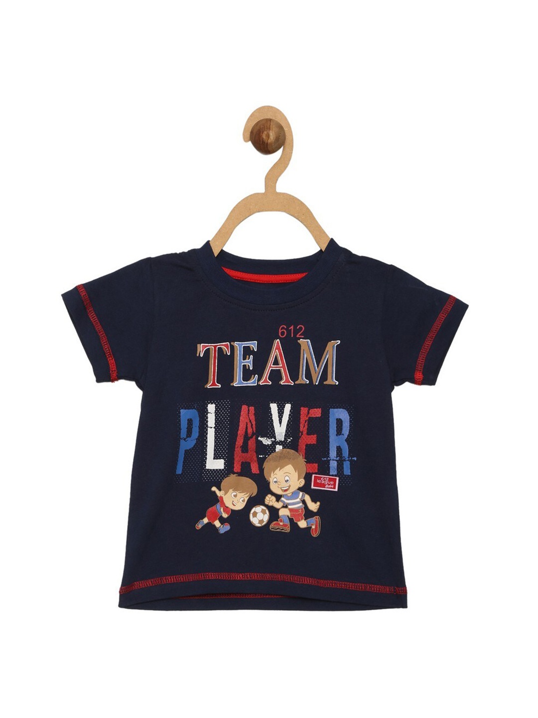 

612League Boys Navy Blue Typography Printed Applique T-shirt