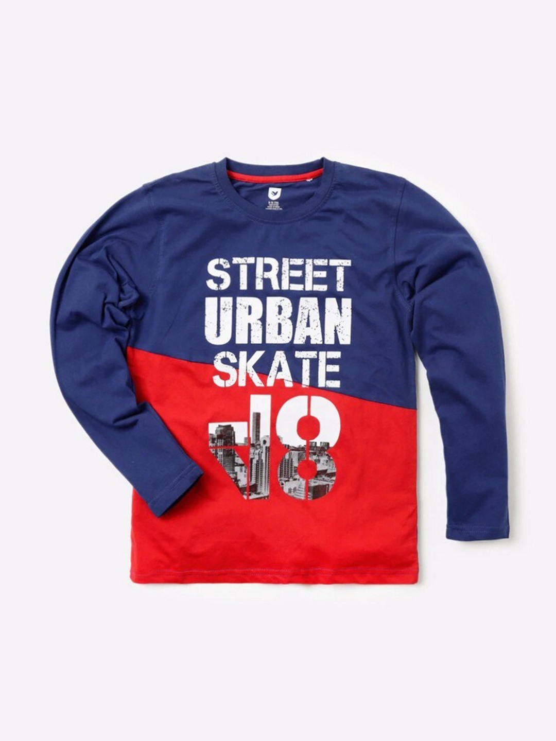 

612League Boys Blue & Red Typography Printed T-shirt