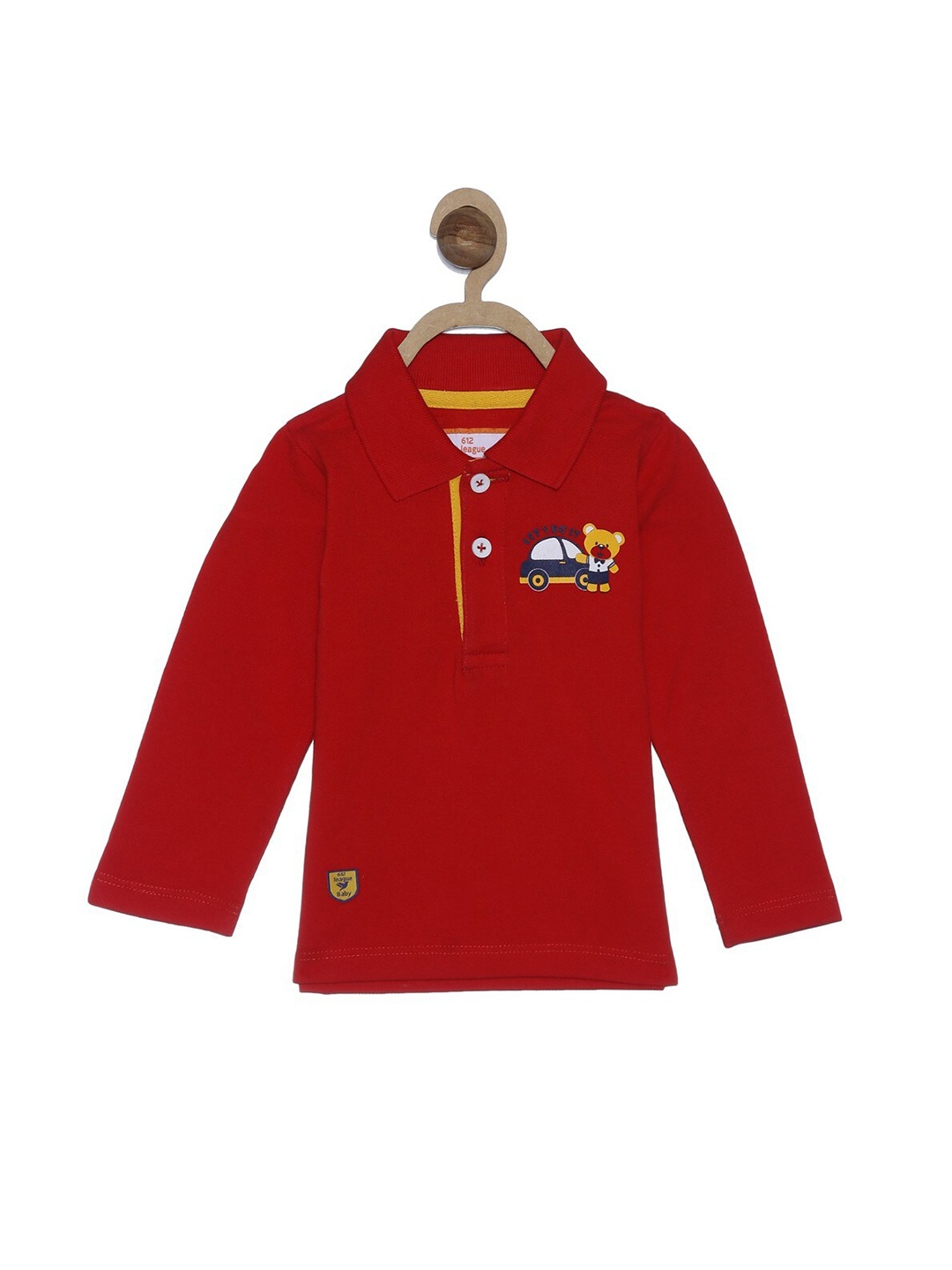 

612League Boys Red Printed Polo Collar T-shirt