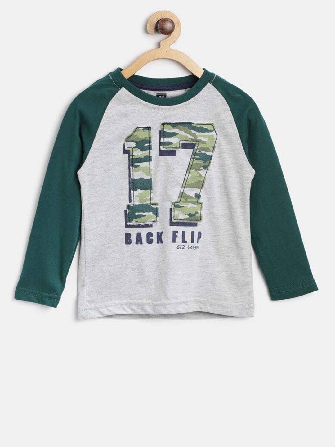 

612League Boys Grey & Green Varsity Printed T-shirt