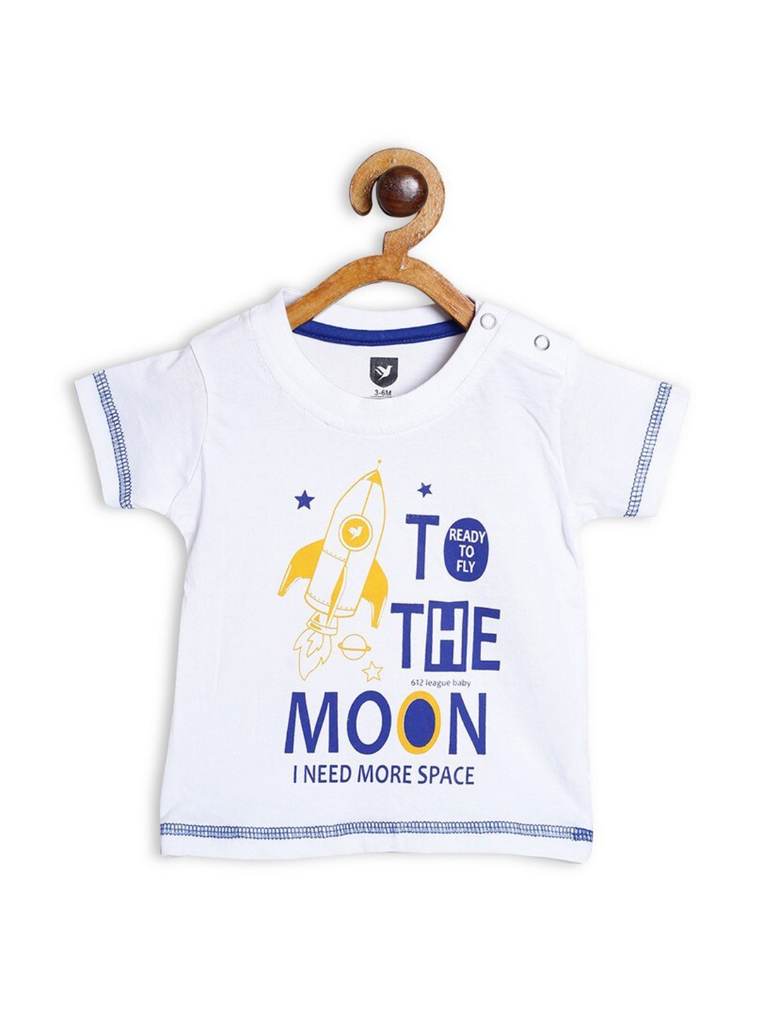

612League Boys White & Blue Typography Printed Cotton T-shirt