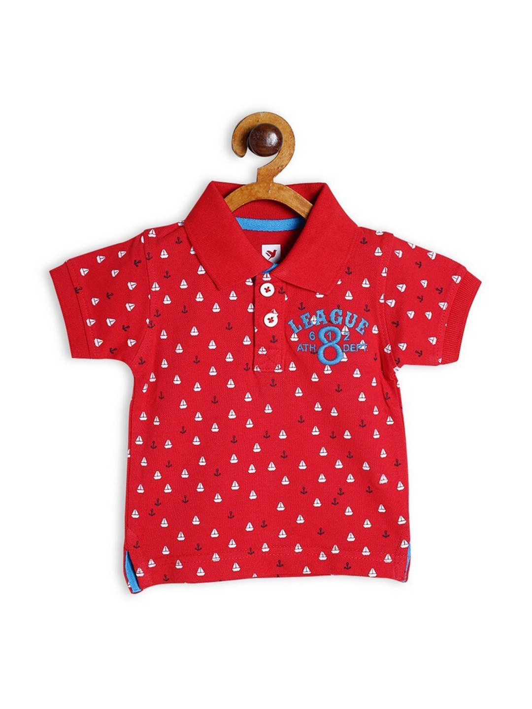 

612League Boys Red Regular Fit Printed Polo Collar T-shirt