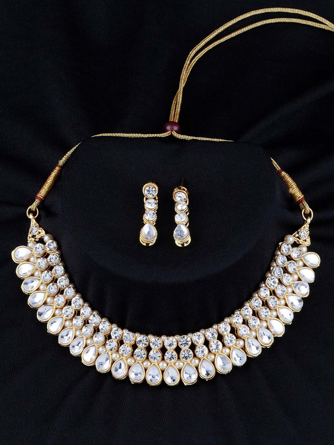 

Silver Shine Gold-Plated White Stone-Studded Jewellery Set