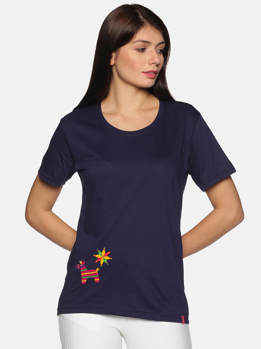 

NOT YET by us Women Navy Blue T-shirt