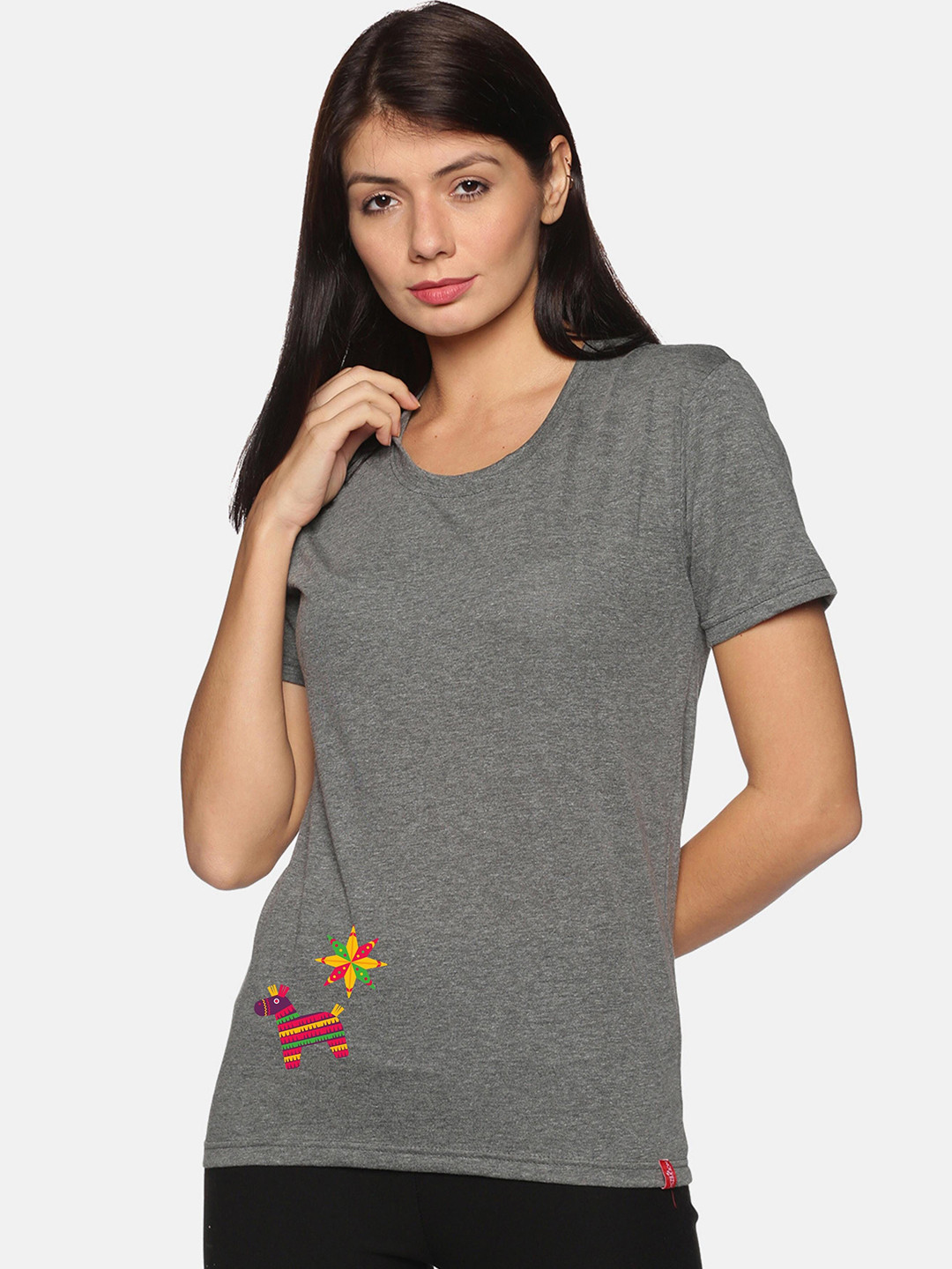 

NOT YET by us Women Grey Solid T-shirt