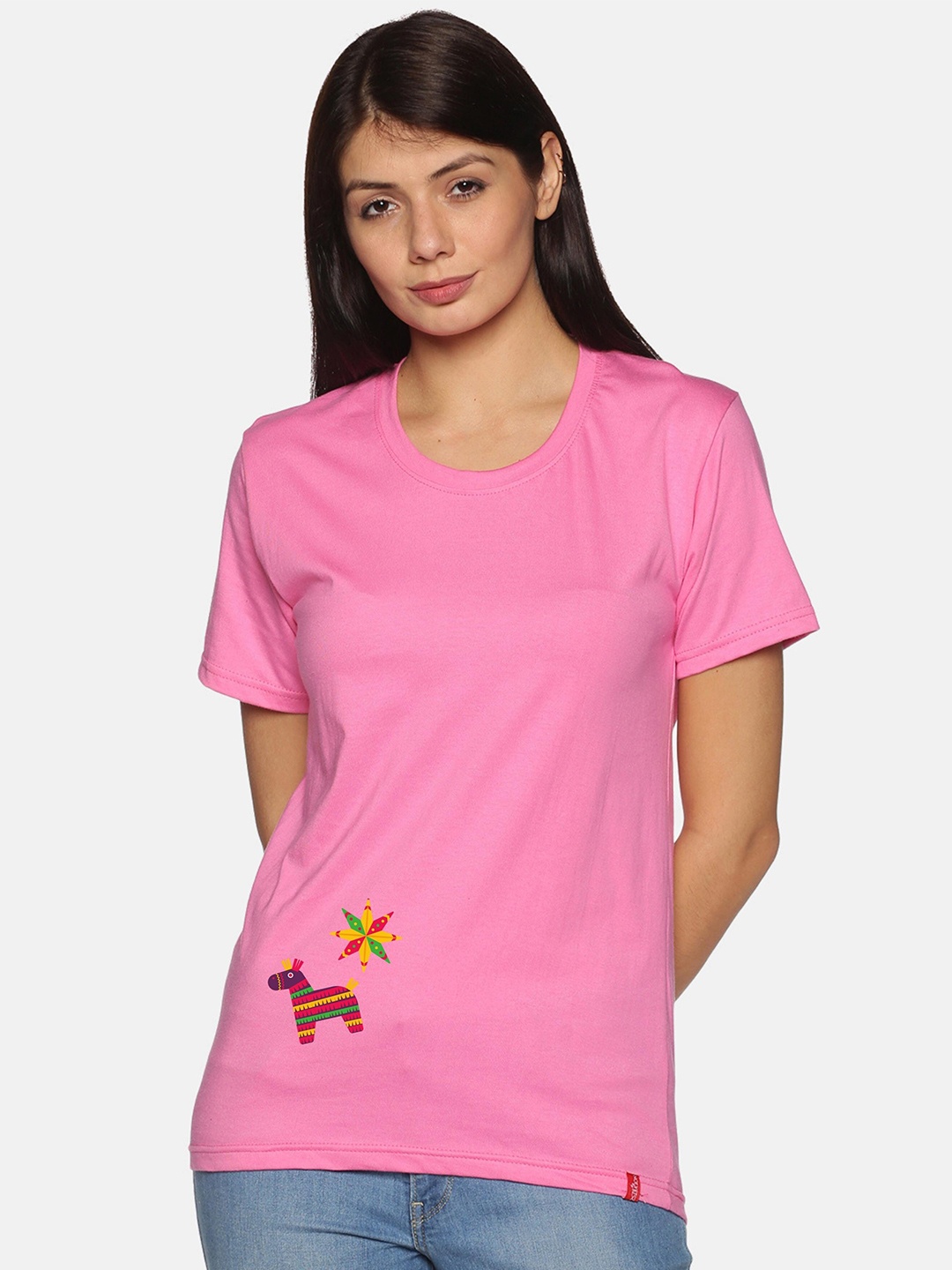 

NOT YET by us Women Pink Printed Cotton T-shirt