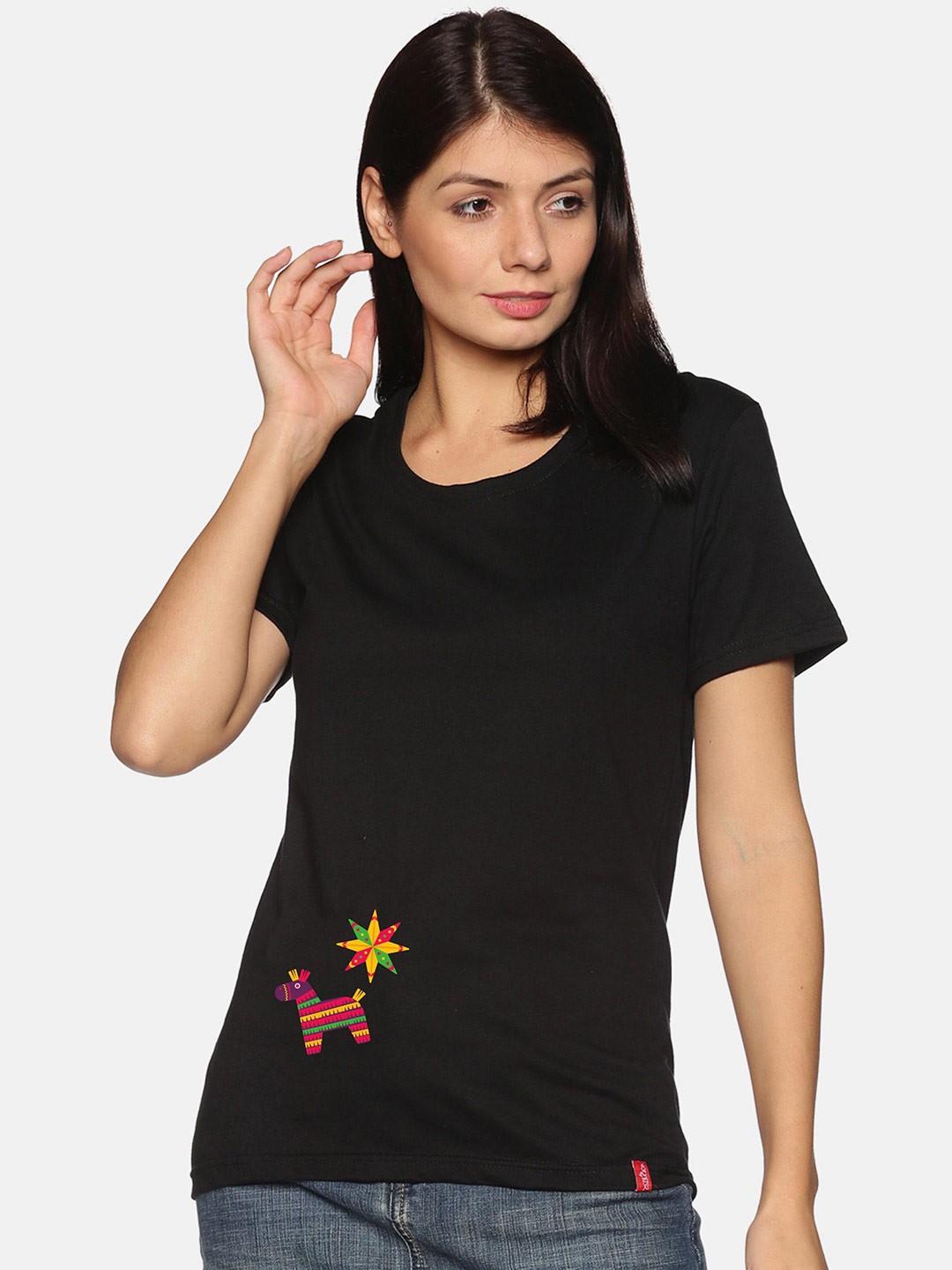 

NOT YET by us Women Black Solid T-shirt