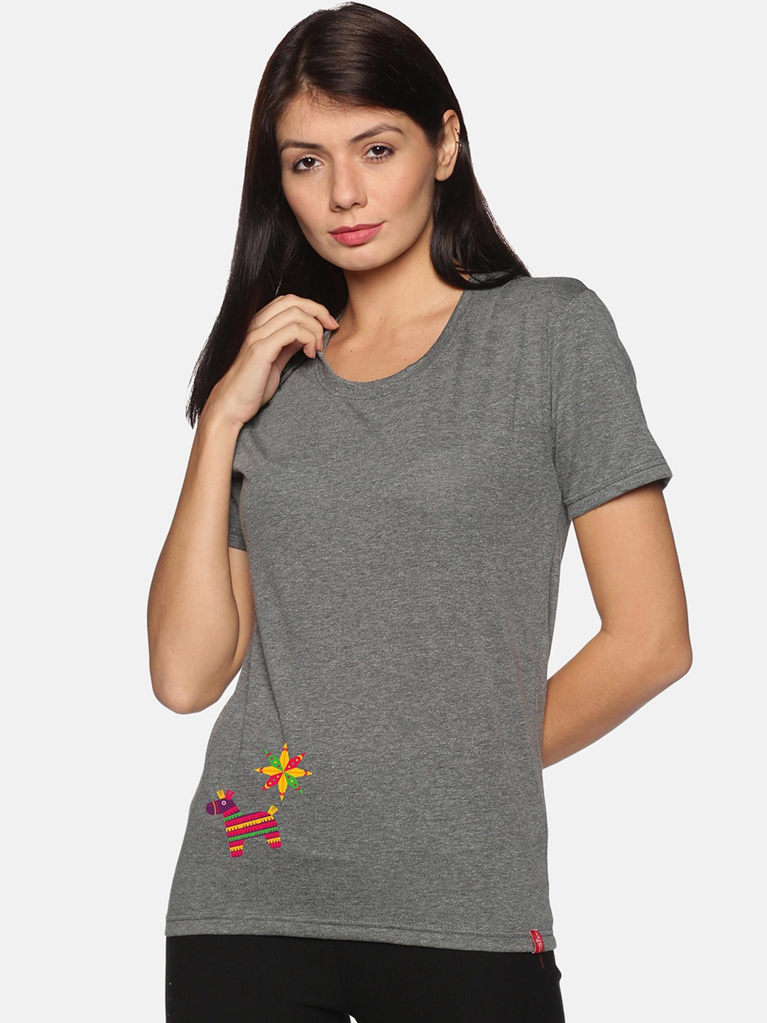 

NOT YET by us Women Grey Printed Cotton T-shirt