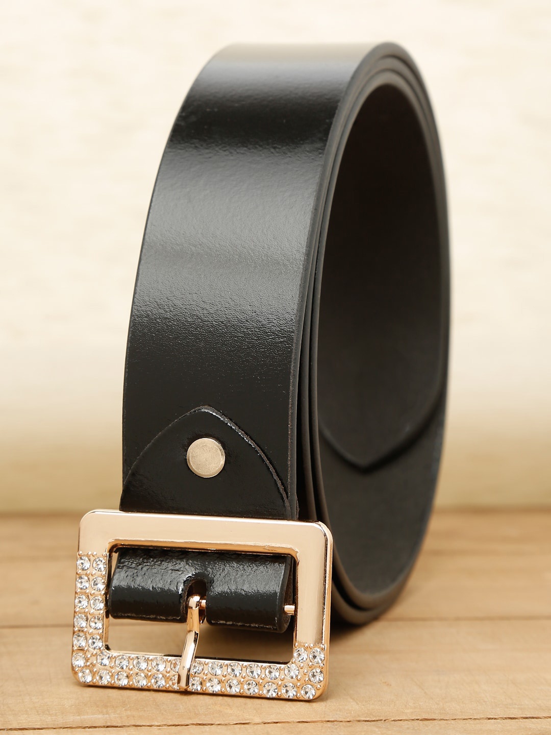 

Teakwood Leathers Women Black Leather Tang Belt