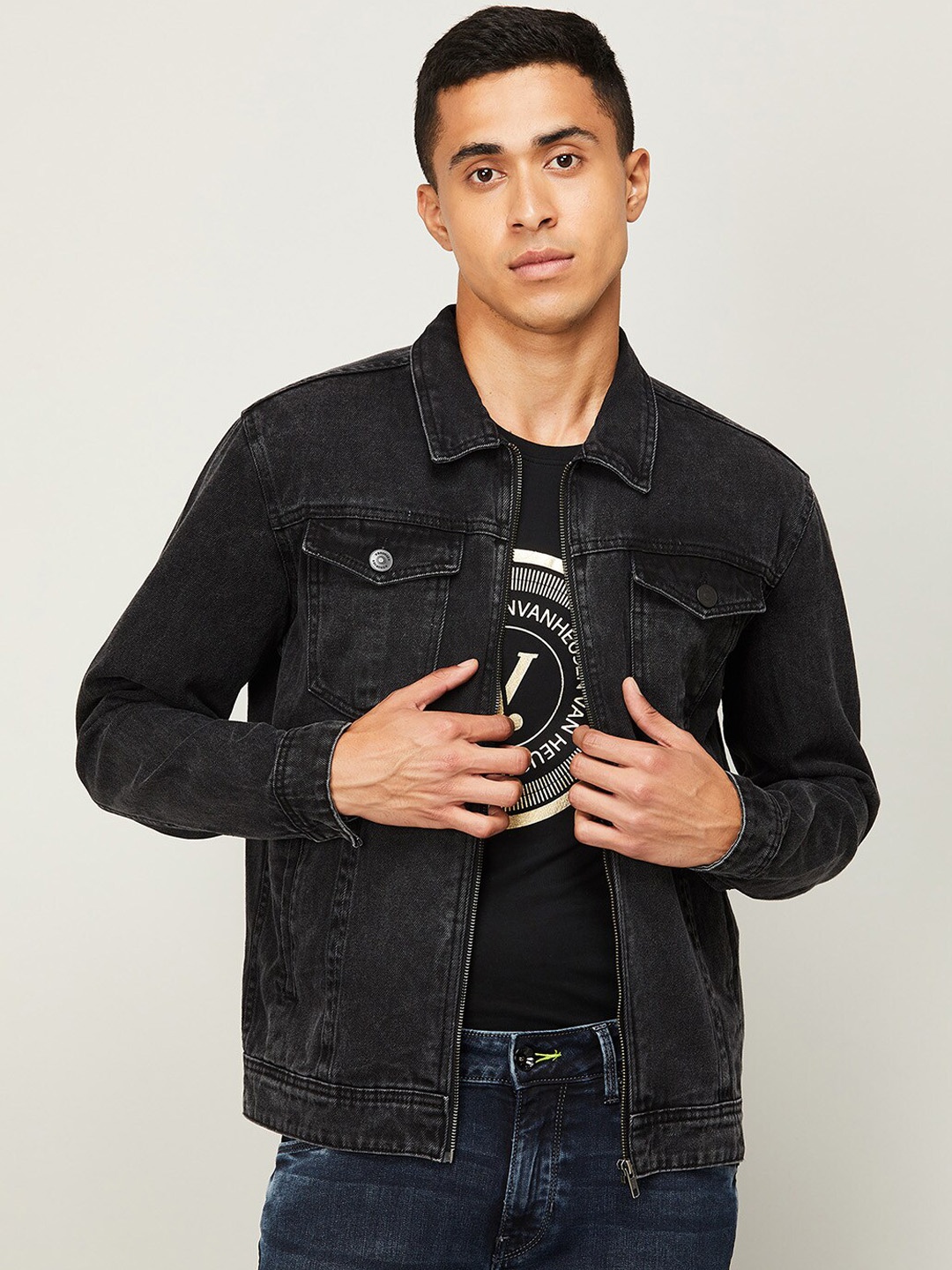 

Fame Forever by Lifestyle Men Black Washed Lightweight Denim Jacket