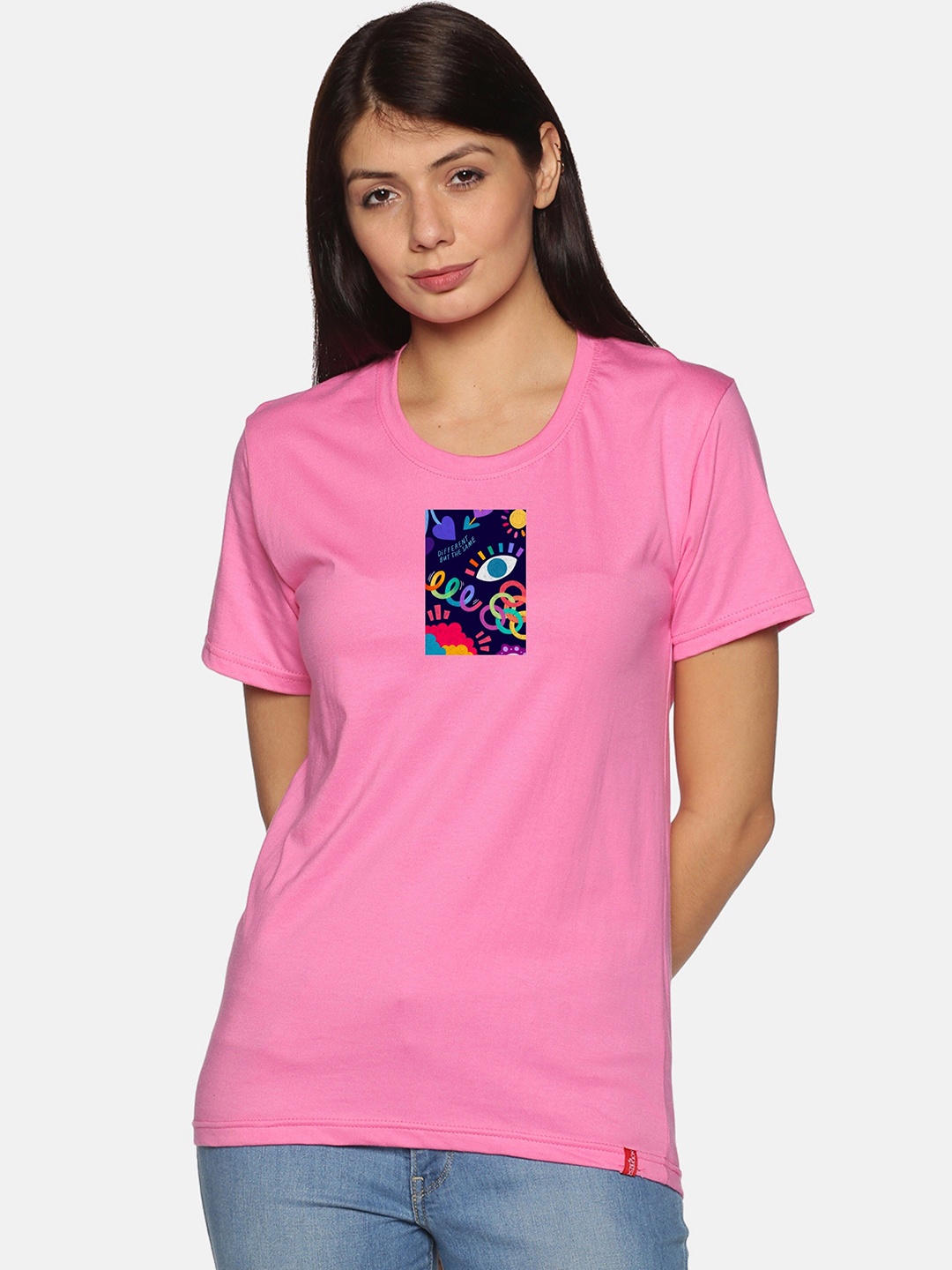 

NOT YET by us Women Pink Cotton Printed T-shirt