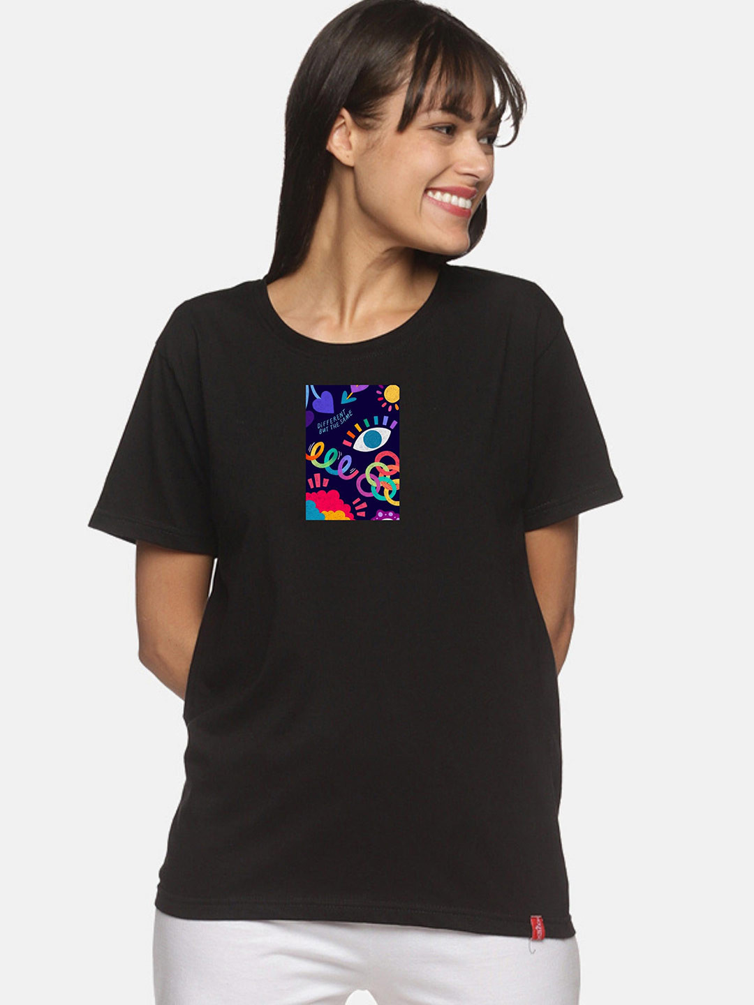 

NOT YET by us Women Black Cotton Printed T-shirt