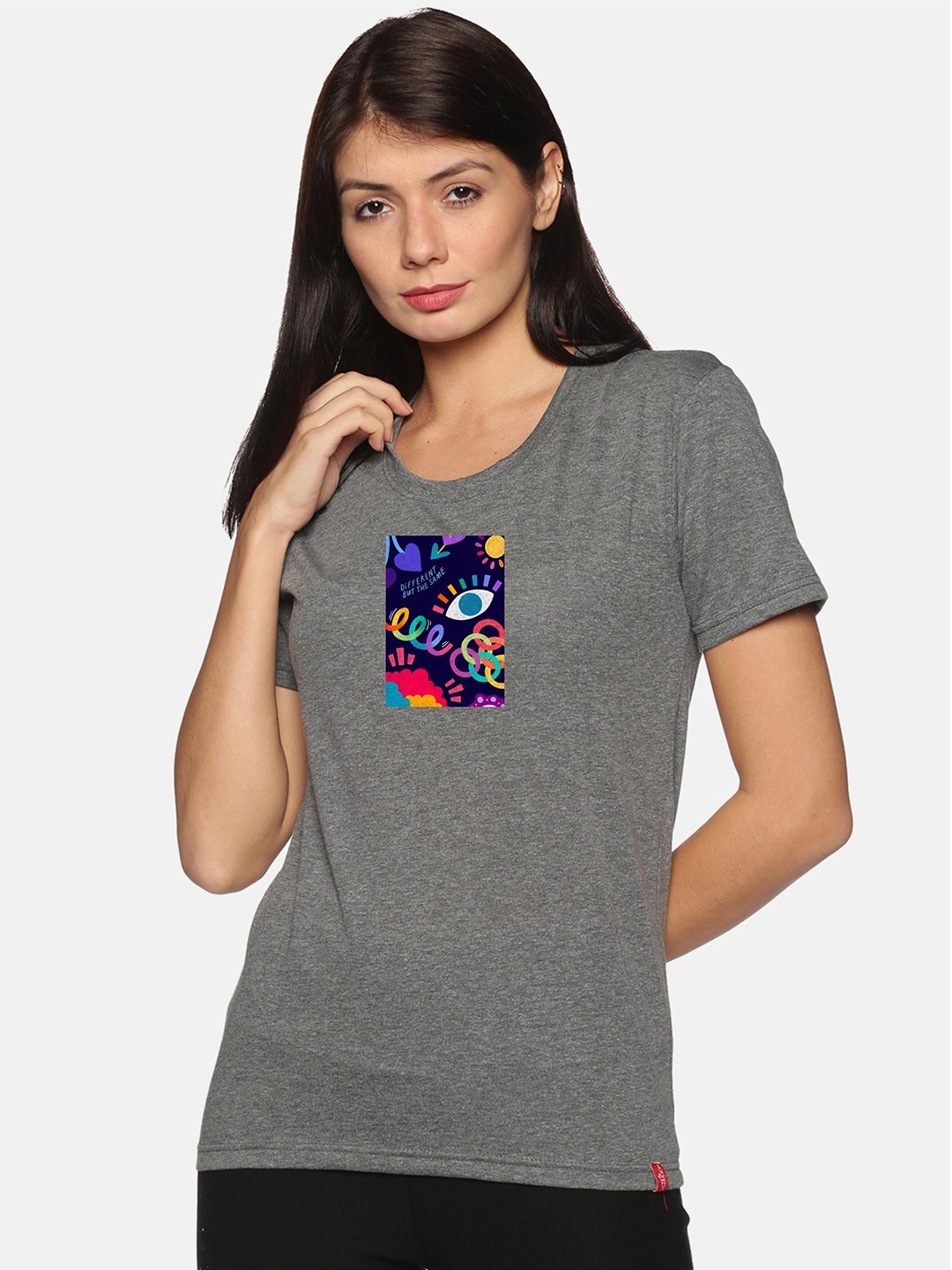

NOT YET by us Women Grey Printed Cotton T-shirt