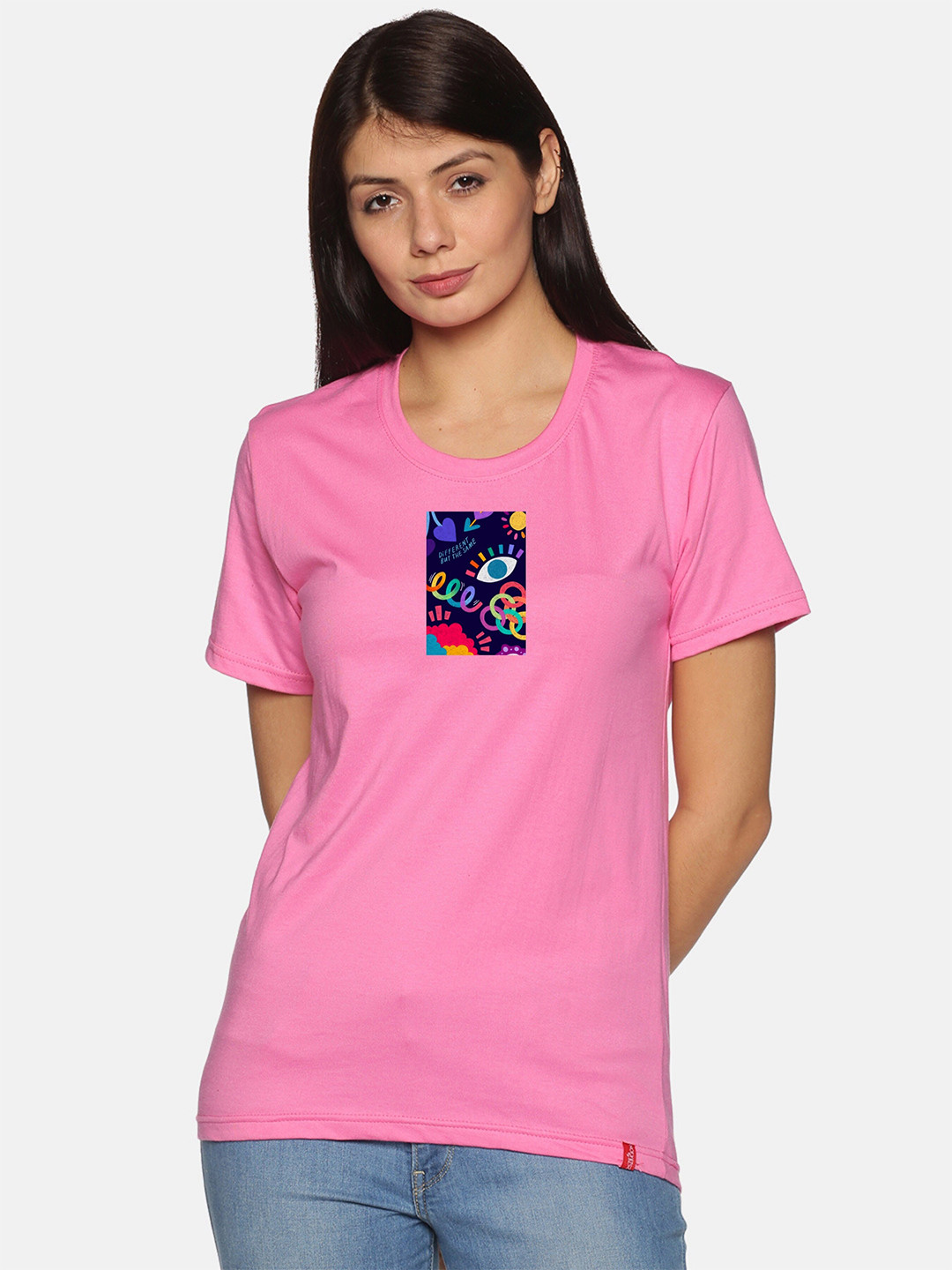 

NOT YET by us Women Pink Typography Printed Drop-Shoulder Sleeves T-shirt