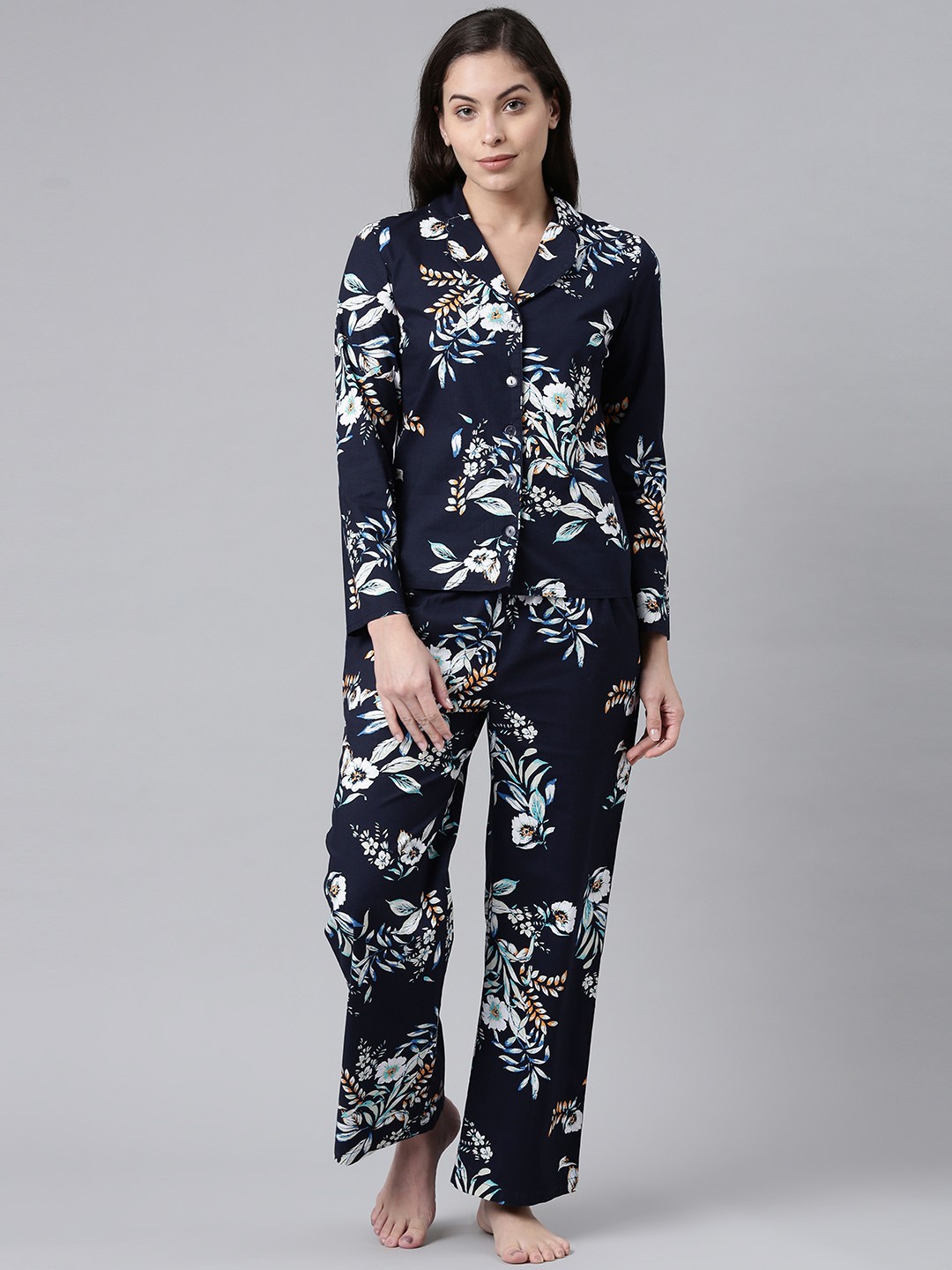 

ANI Women Navy Blue & White Printed Night suit