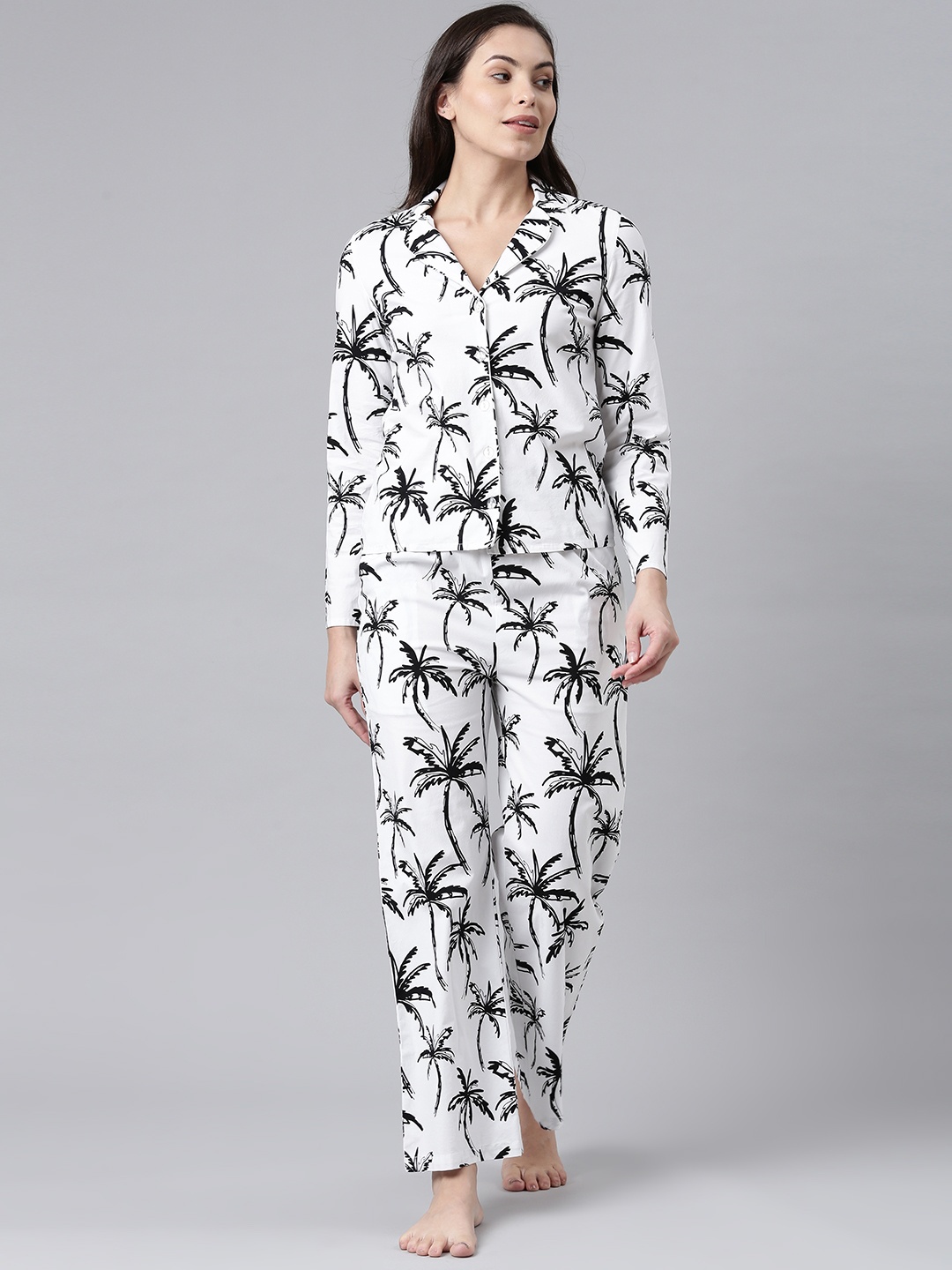 

EVERYDAY by ANI Women White & Black Printed Night suit