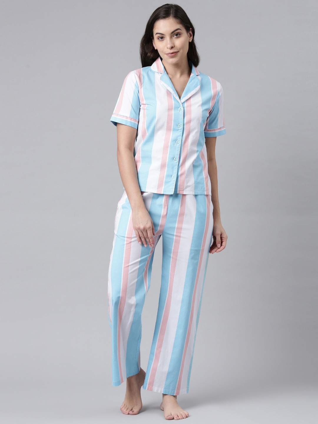 

ANI Women Turquoise Blue & White Printed Night suit