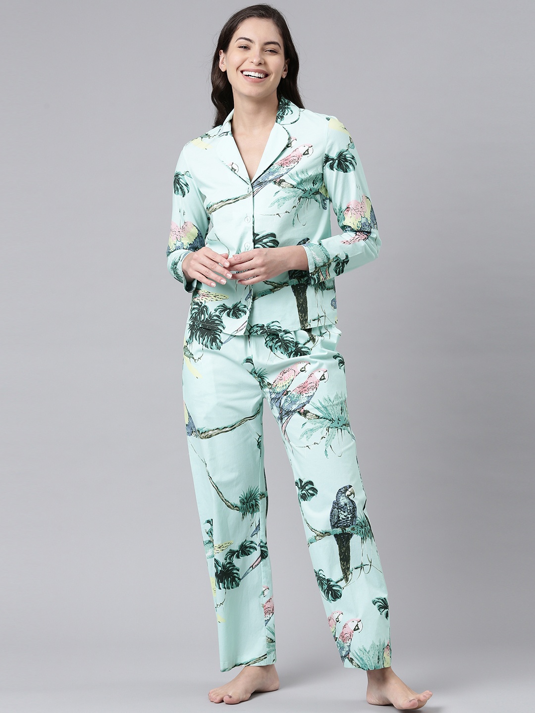 

ANI Women Turquoise Blue Printed Night suit