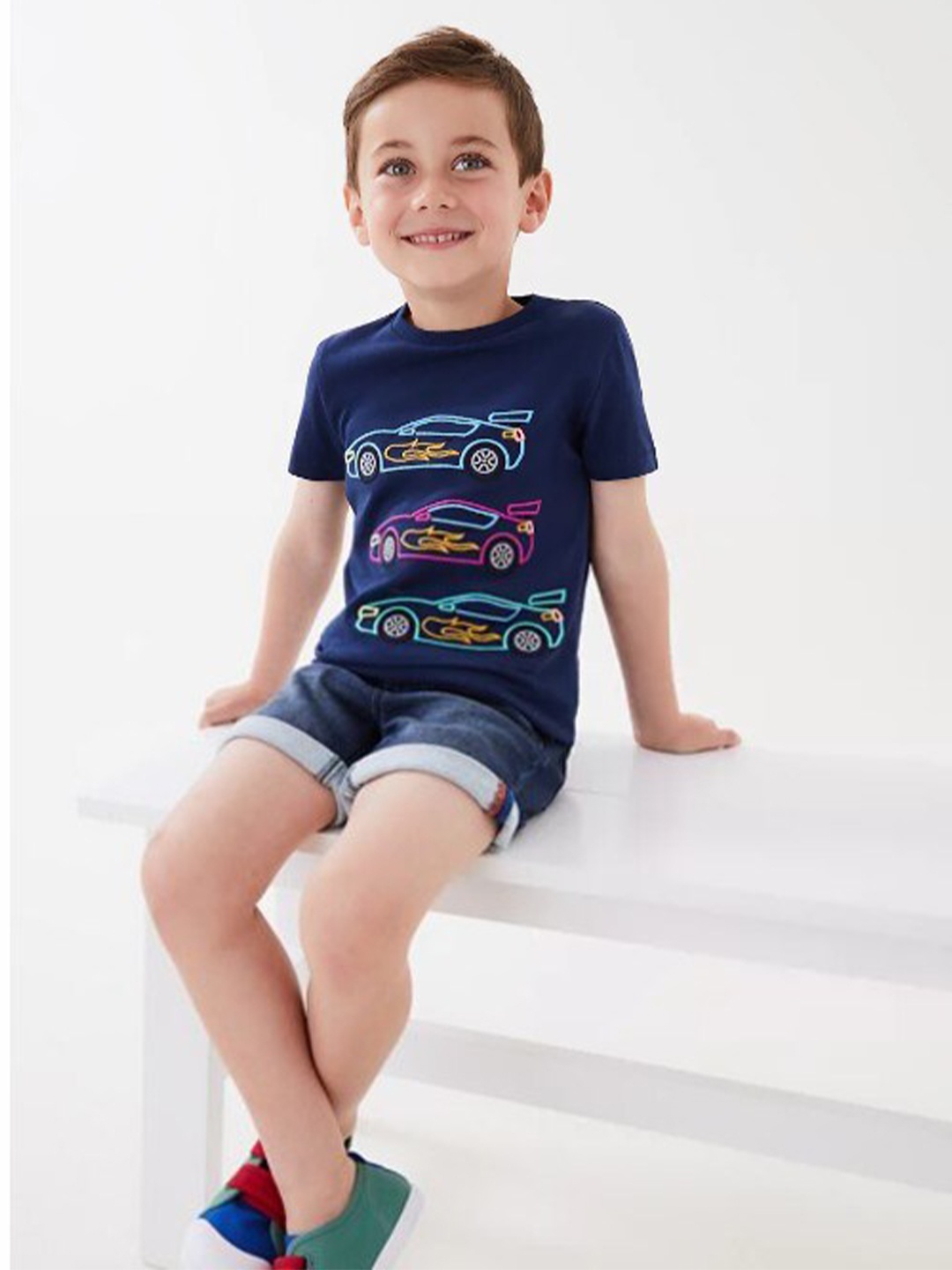 

Marks & Spencer Boys Blue & Red Printed Pure Cotton T-shirt
