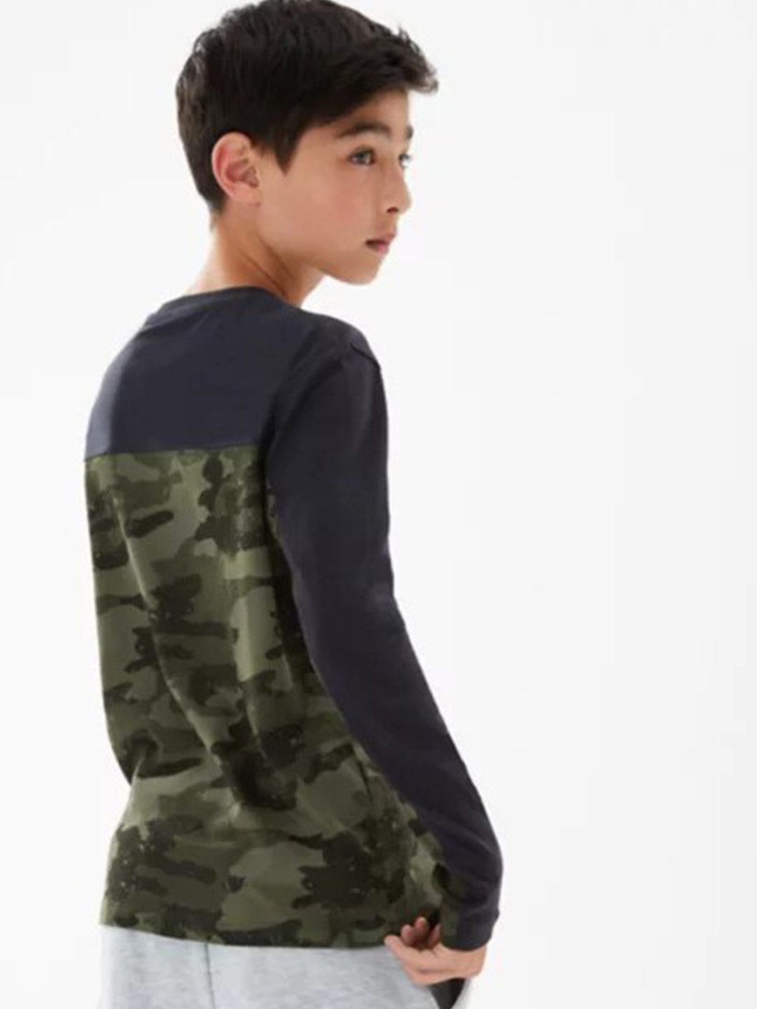 

Marks & Spencer Boys Olive Green & Navy Blue Cotton Camouflage Printed T-shirt