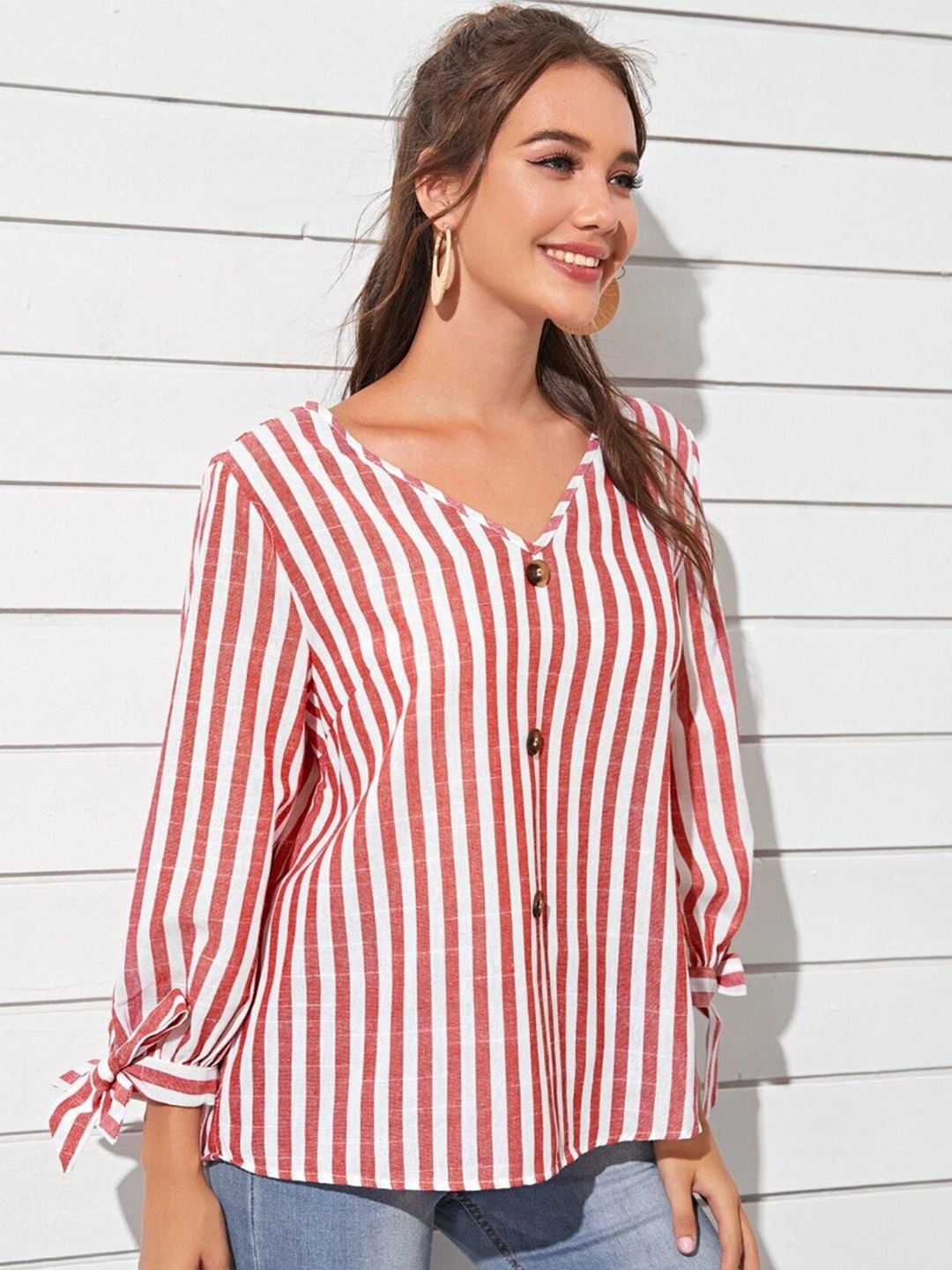 

Atsevam Pink Striped Top