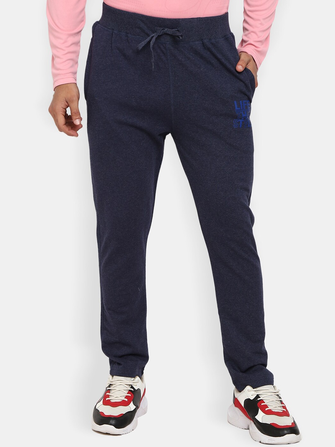 

V-Mart Men Navy Blue Solid Terry Track Drawstring Pants