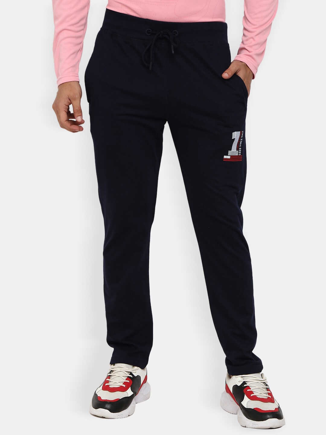 

V-Mart Men Navy Blue Solid Cotton Track Pants