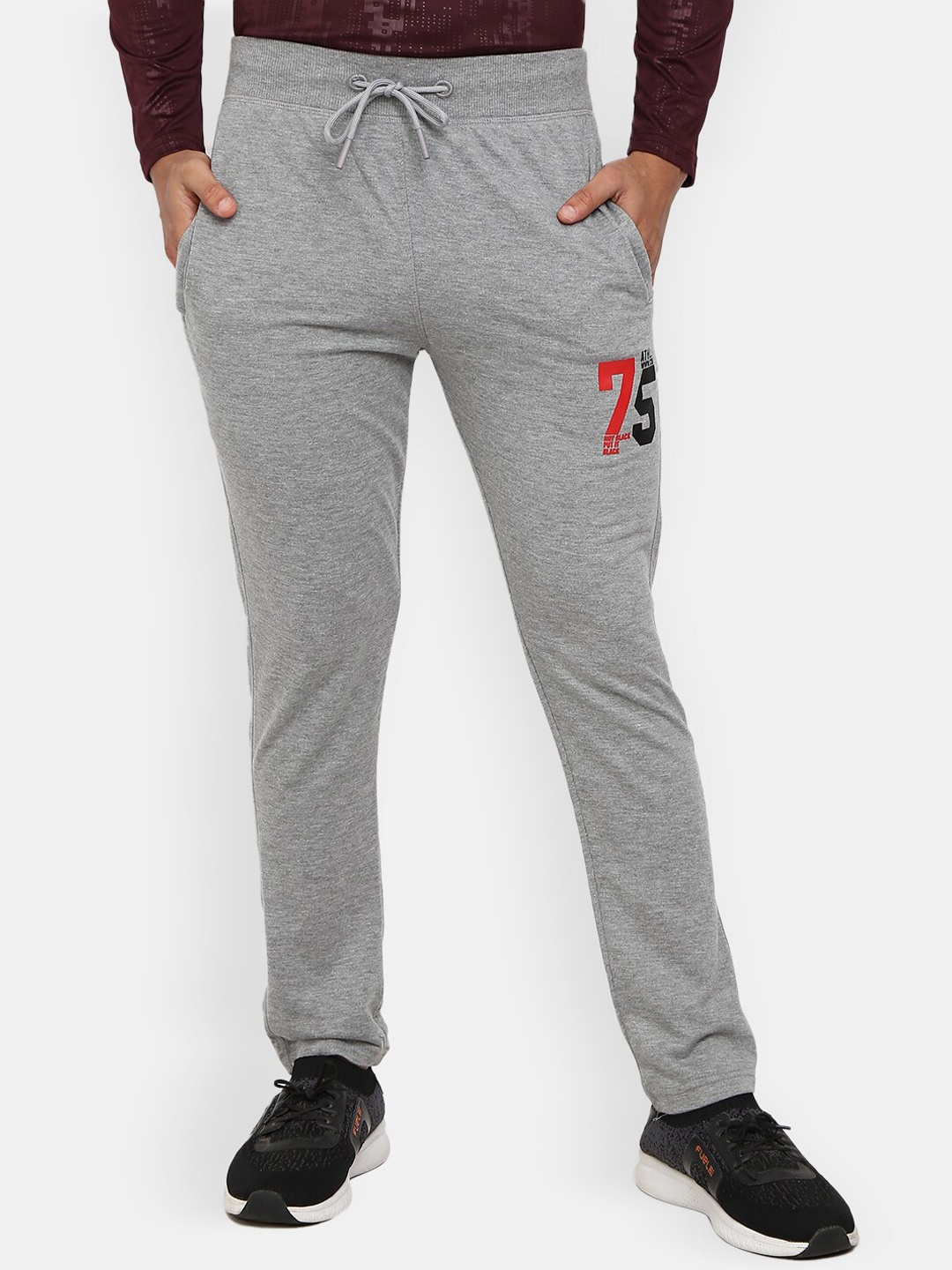 

V-Mart Men Grey Melange Typography Printed Cotton Track Pants