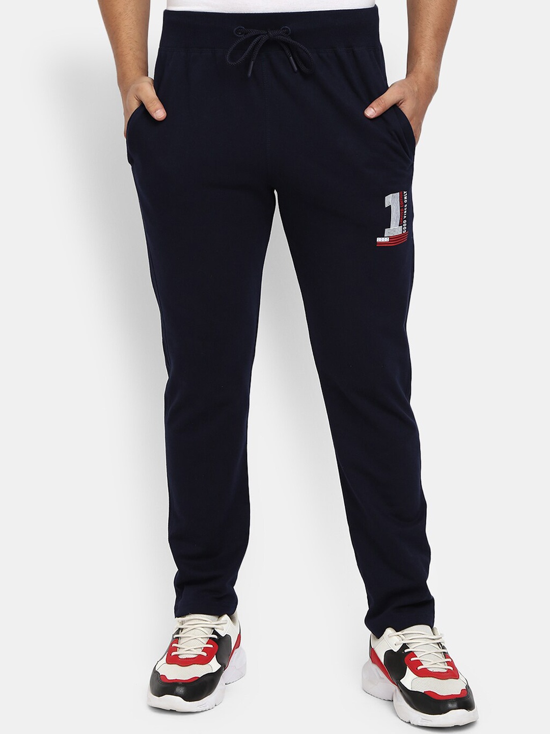 

V-Mart Men Navy Blue Solid Cotton Track Pants