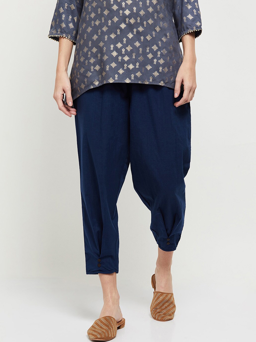 

max Women Blue Solid Loose Fit Parallel Trousers