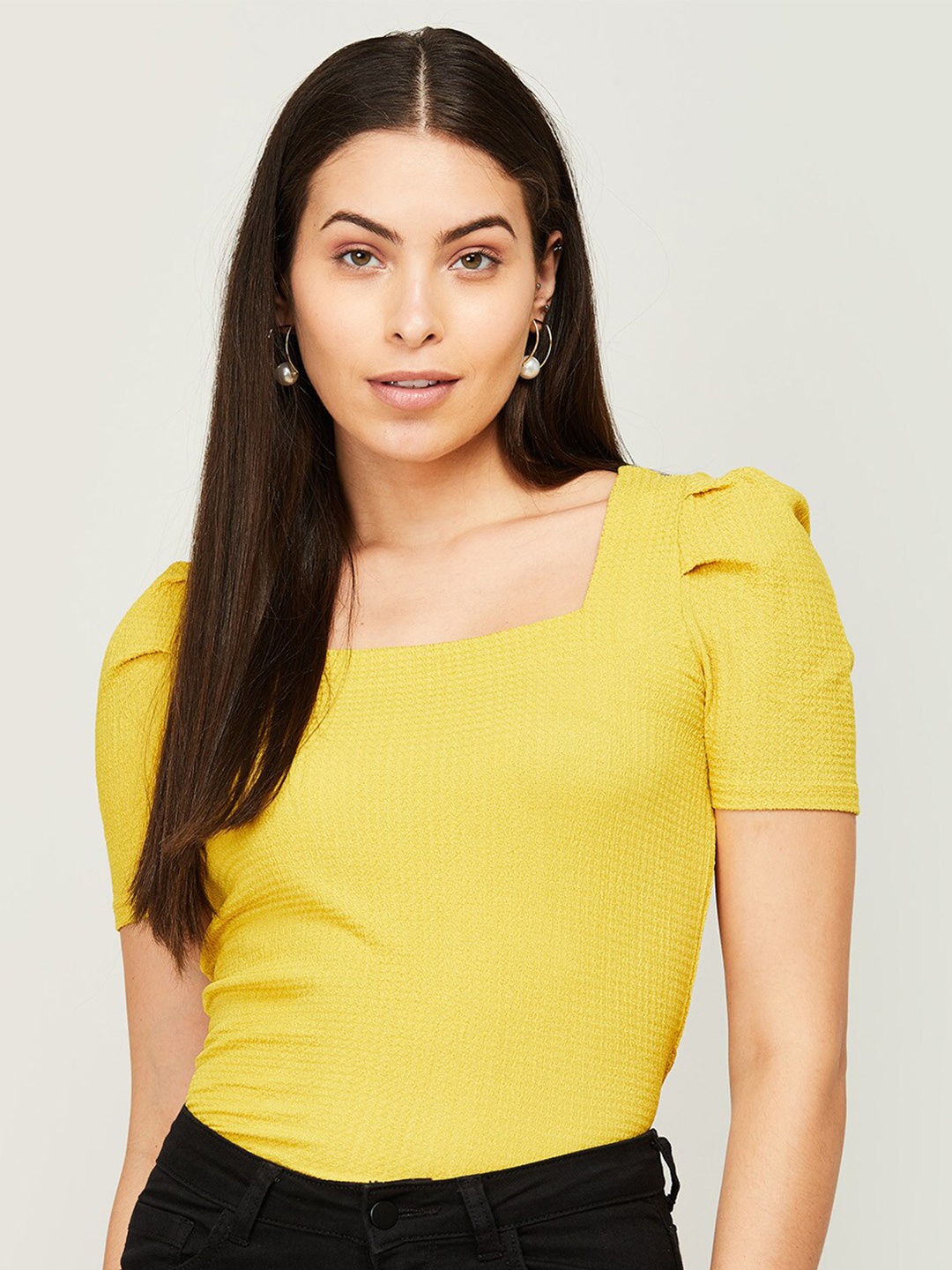 

CODE by Lifestyle Yellow Solid Polyester Top
