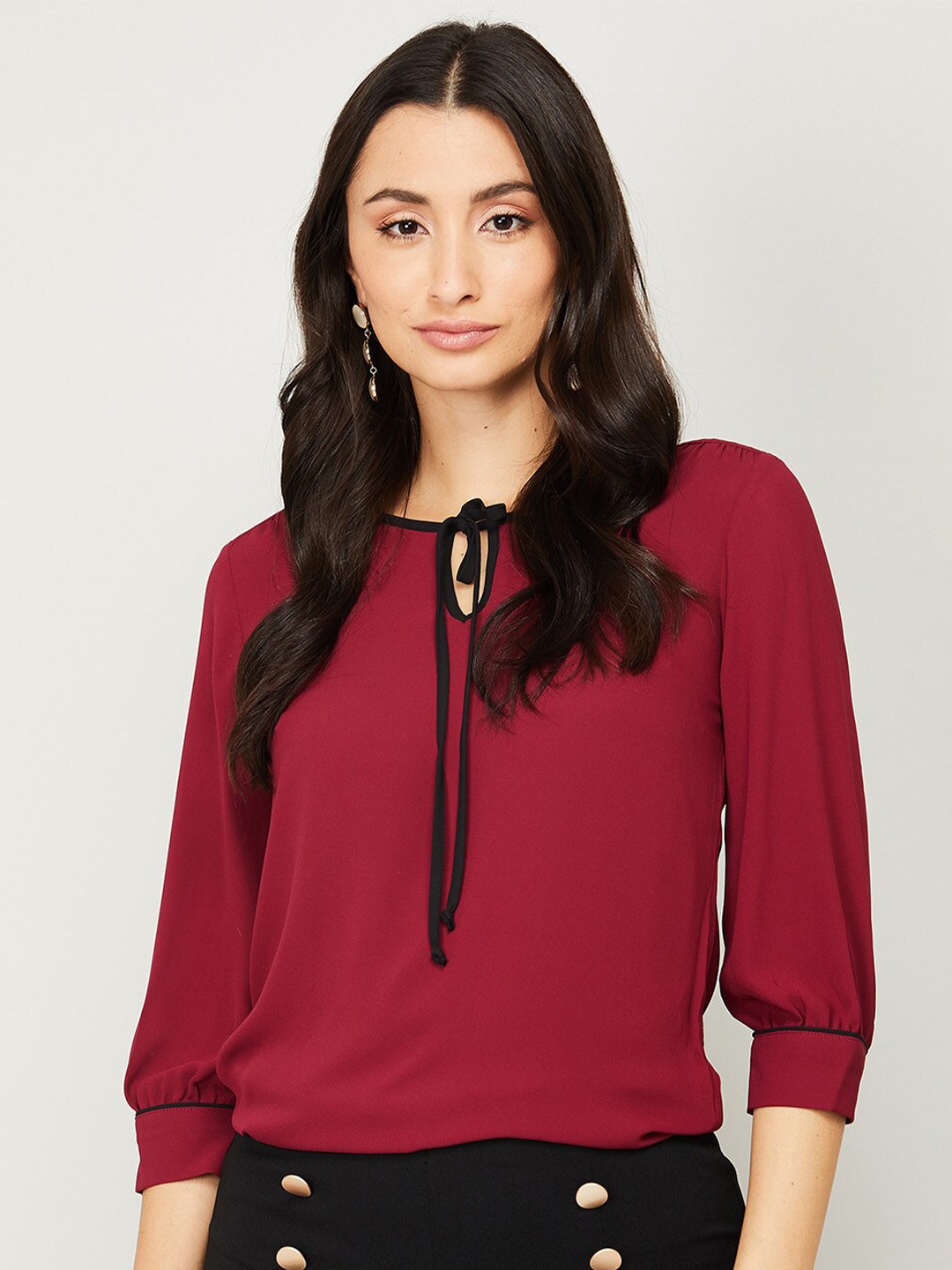 

CODE by Lifestyle Women Red Tie-Up Neck Top